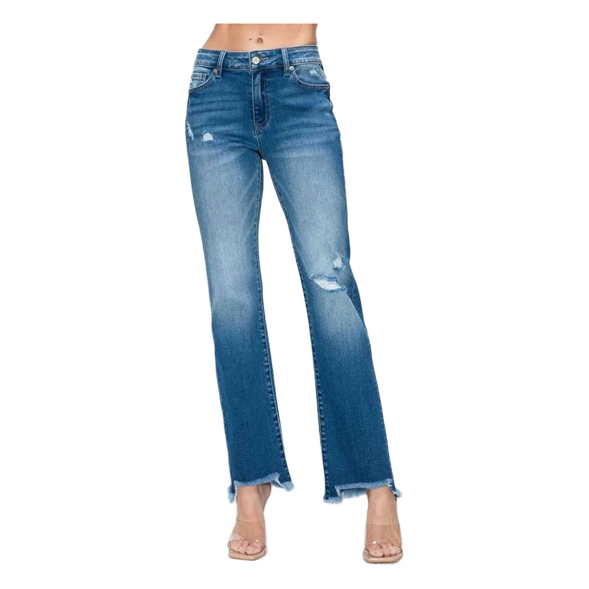 Judy Blue Womens Distressed Mid Rise Straight Jeans