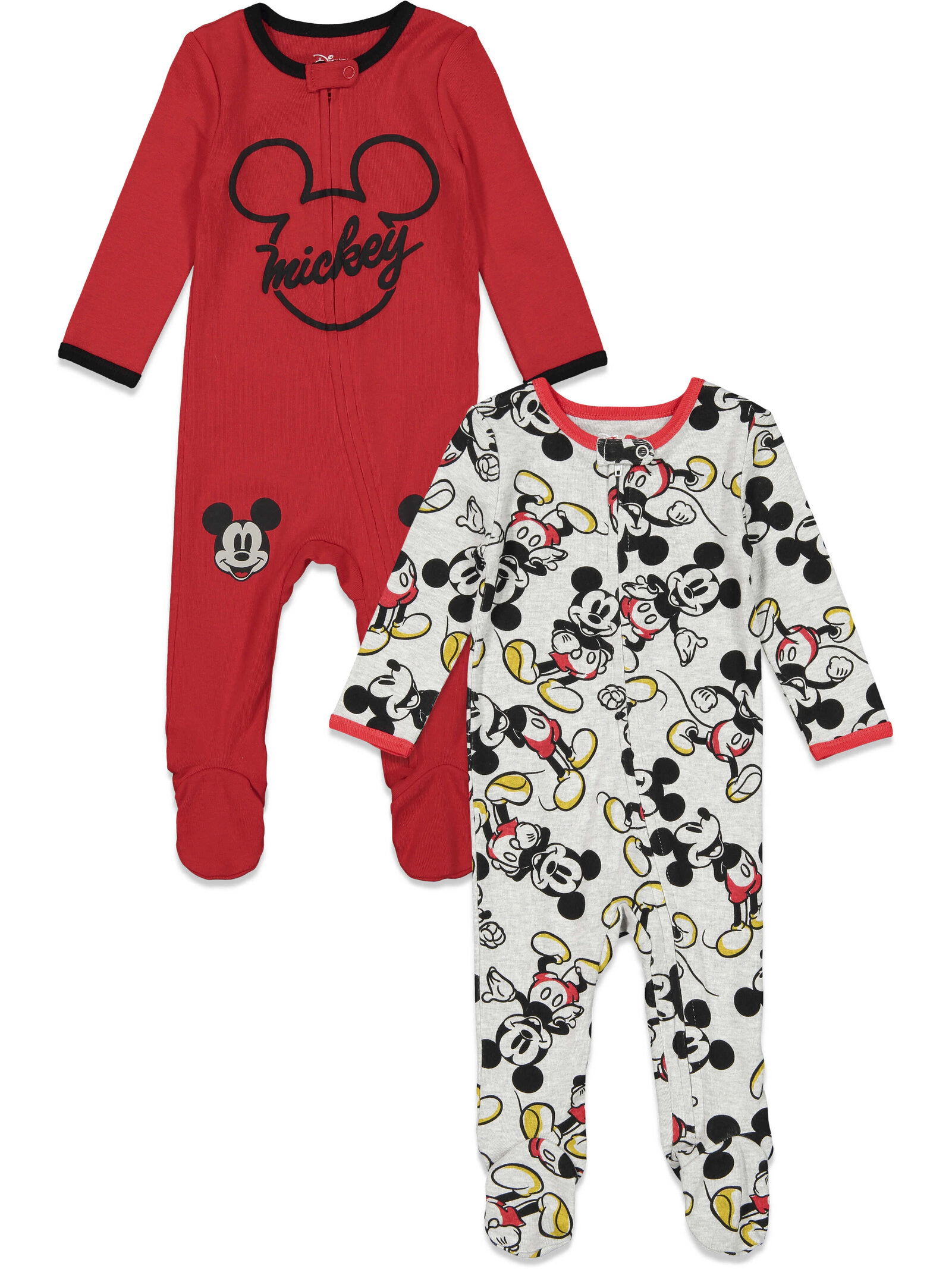Disney Mickey Mouse Baby Boys' 2-Pack Zip-Up Footed One Piece Coveralls