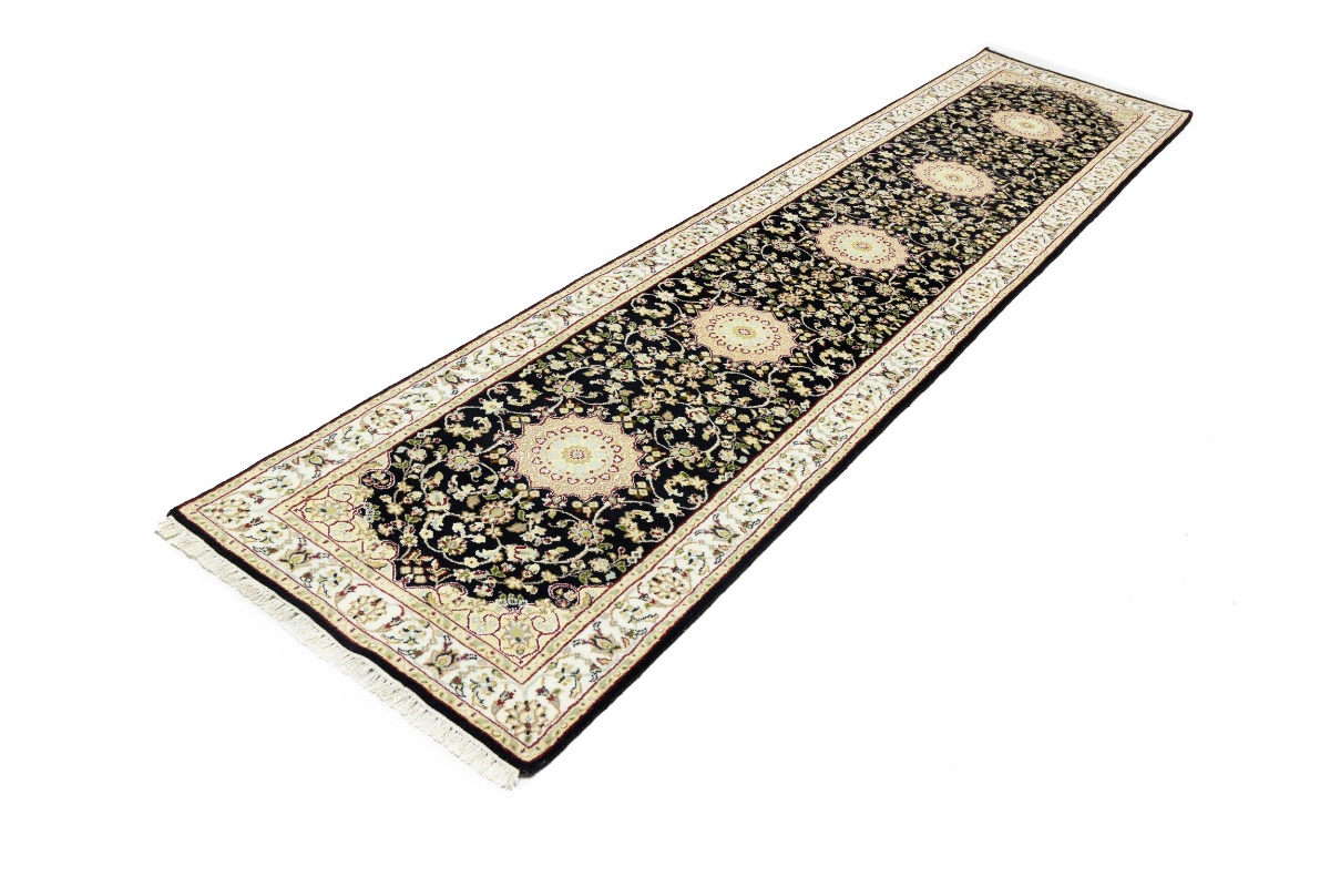 Magic Rugs 2'9 x 11'11 Hand Knotted Navy & Cream Indo-Nain Wool Runner Rug