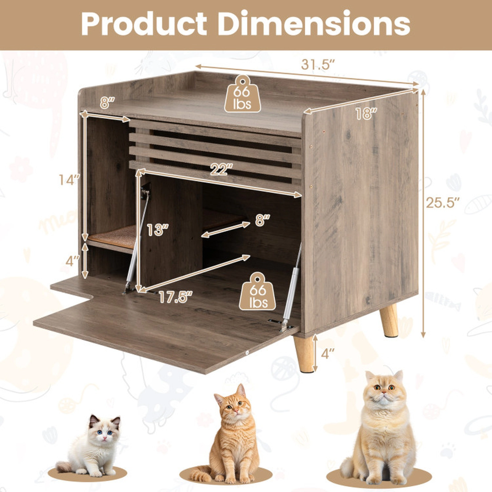 SUGIFT Brown Cat Litter Box Enclosure with Flip-Down Door 31.5-in W 18-in D 25.5-in H 66-lb Top Capacity