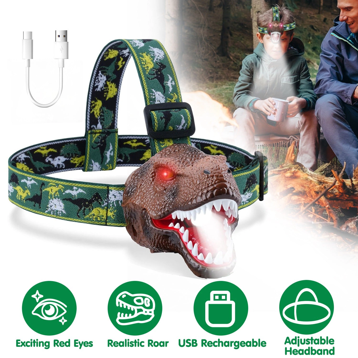 GBruno Rechargeable Dinosaur Headlamp For Kids
