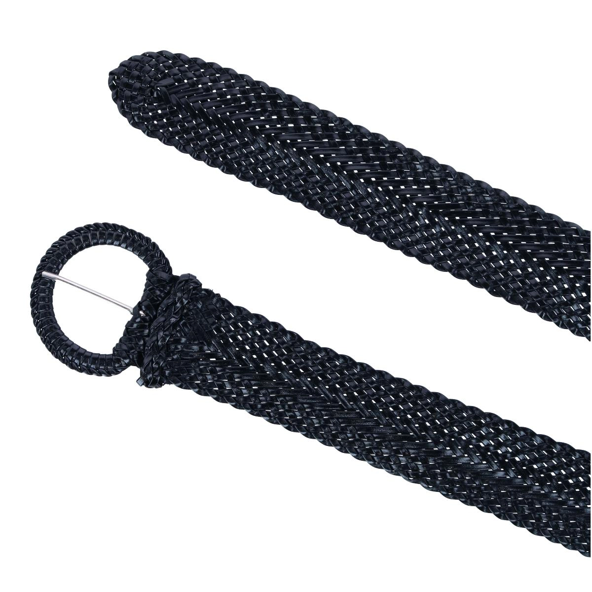 CTM Women's Braided Wide Belt with Matching Buckle Adjustable Woven