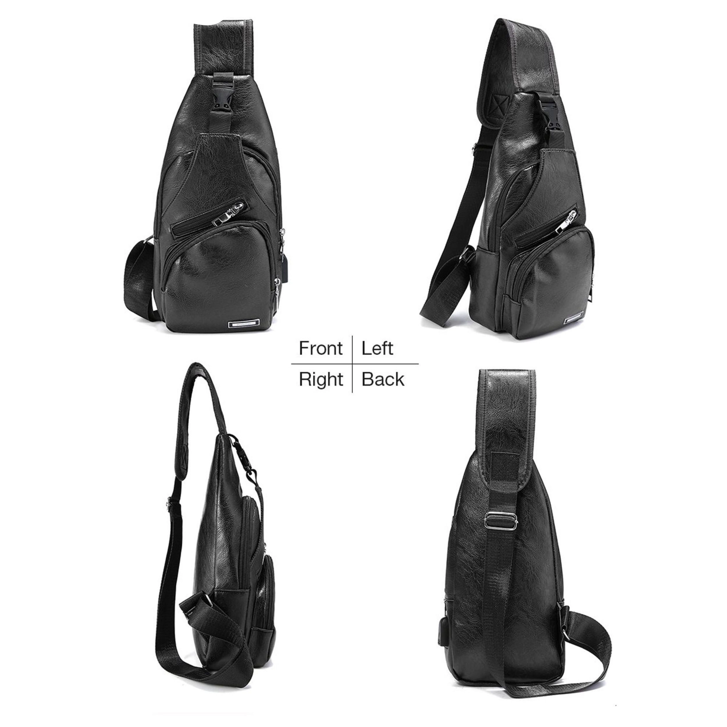 Home Collection Men’s Waterproof PU Leather Crossbody Sling Bag with USB Port