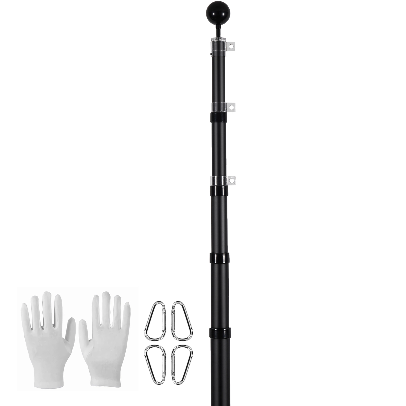 HONGGE Telescoping Flag pole Kit Heavy Duty Aluminum Alloy in Ground Flag Poles for Outside 3 Display Modes Flagpole