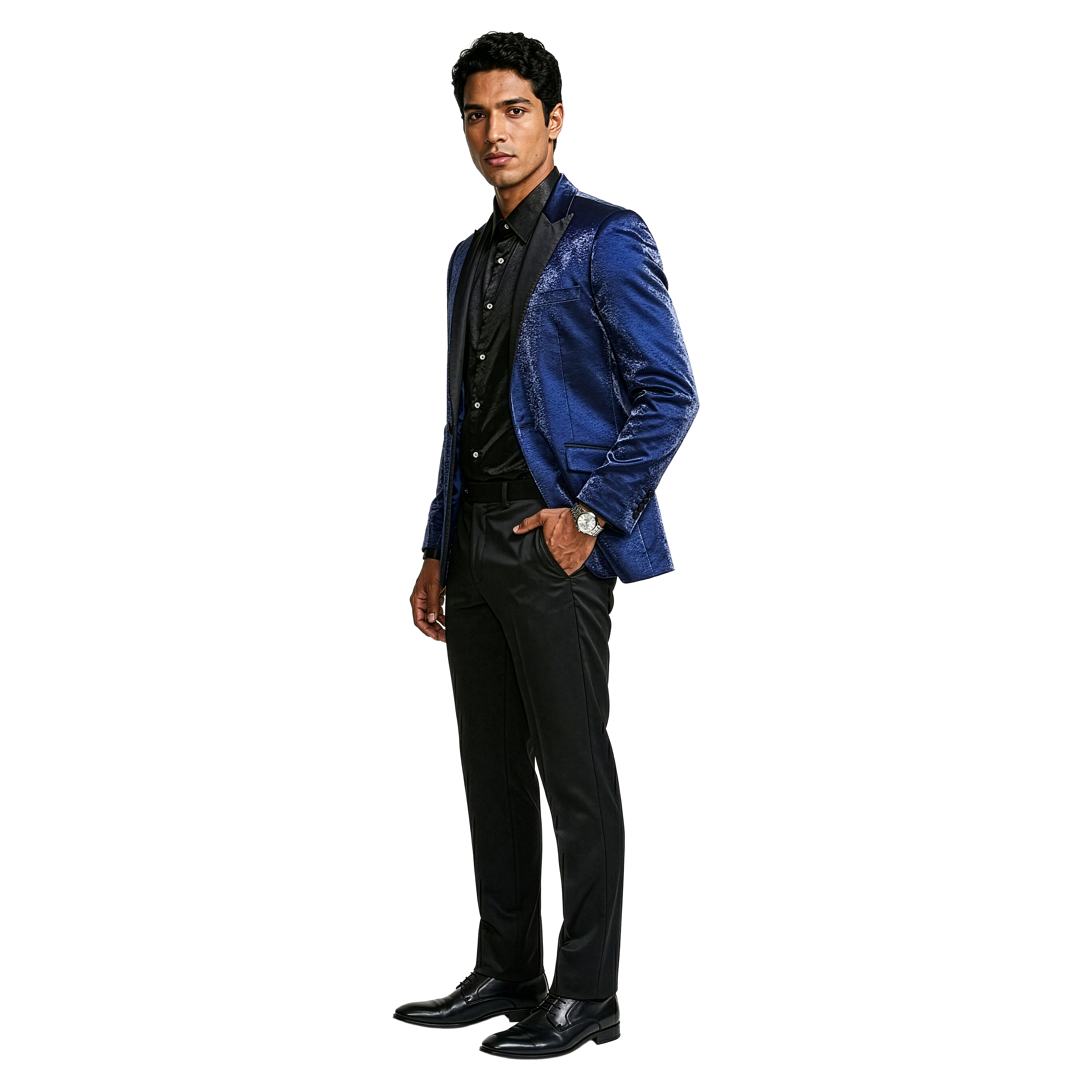 Tazzio Mens Slim Fit Satin Peak Lapel Fashion Blazer