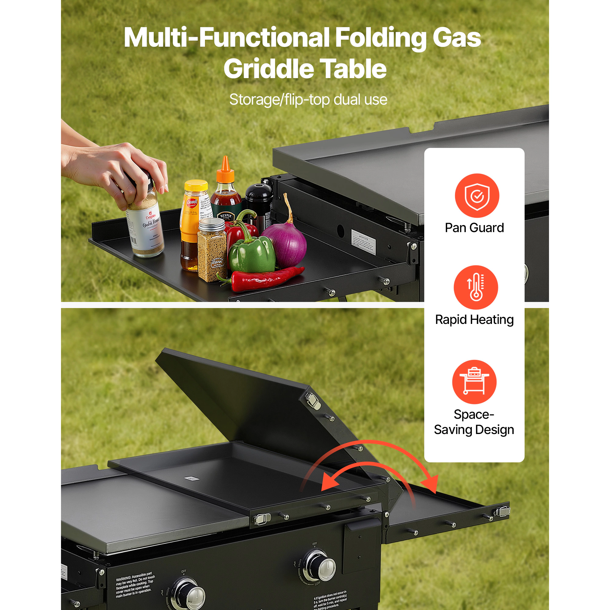 HONGGE Gas Griddle Flat Top Grill Plate Foldable Propane Griddle with Wheels Outdoor Flat Top Grills for Pan-Frying