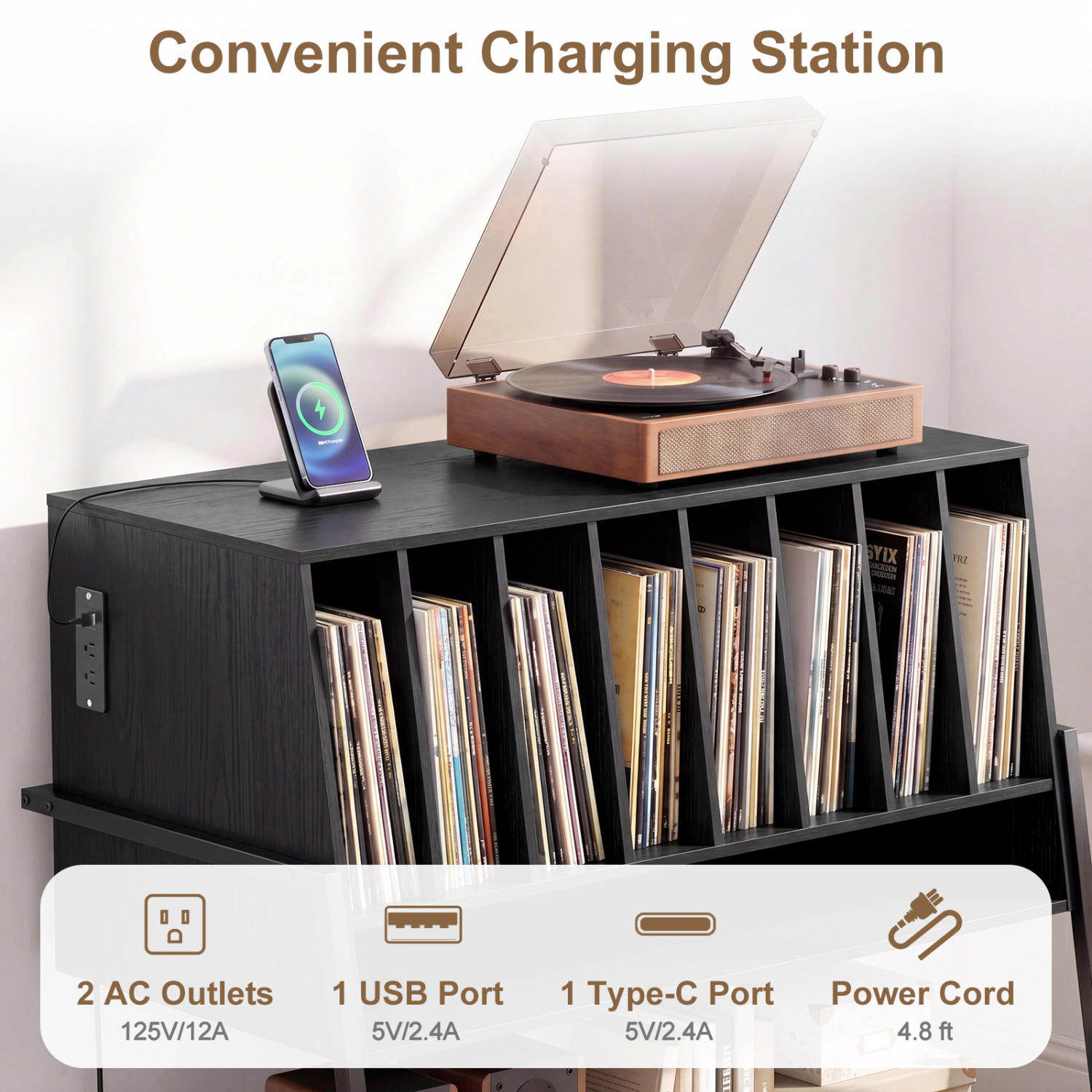 Glintex 40-Inch Turntable Stand with 8 Compartments and Built-In Charging Ports