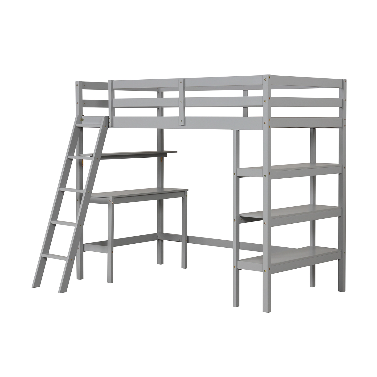 SUGIFT Gray Desk and Bookshelves Twin Size Kids and Teens Loft Bed