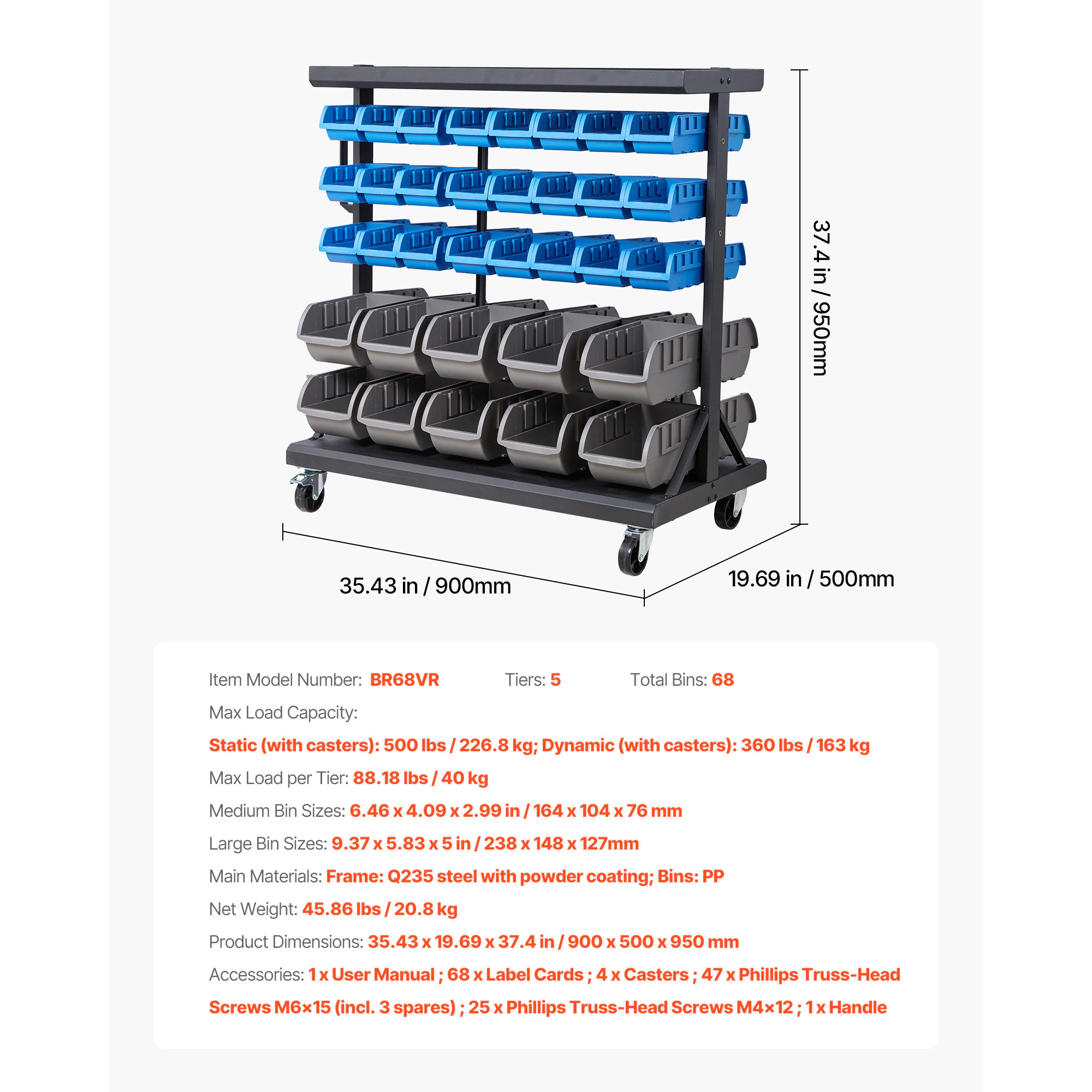 HONGGE Rolling Bin Storage Rack Bins with Wheels for Garage Warehouse