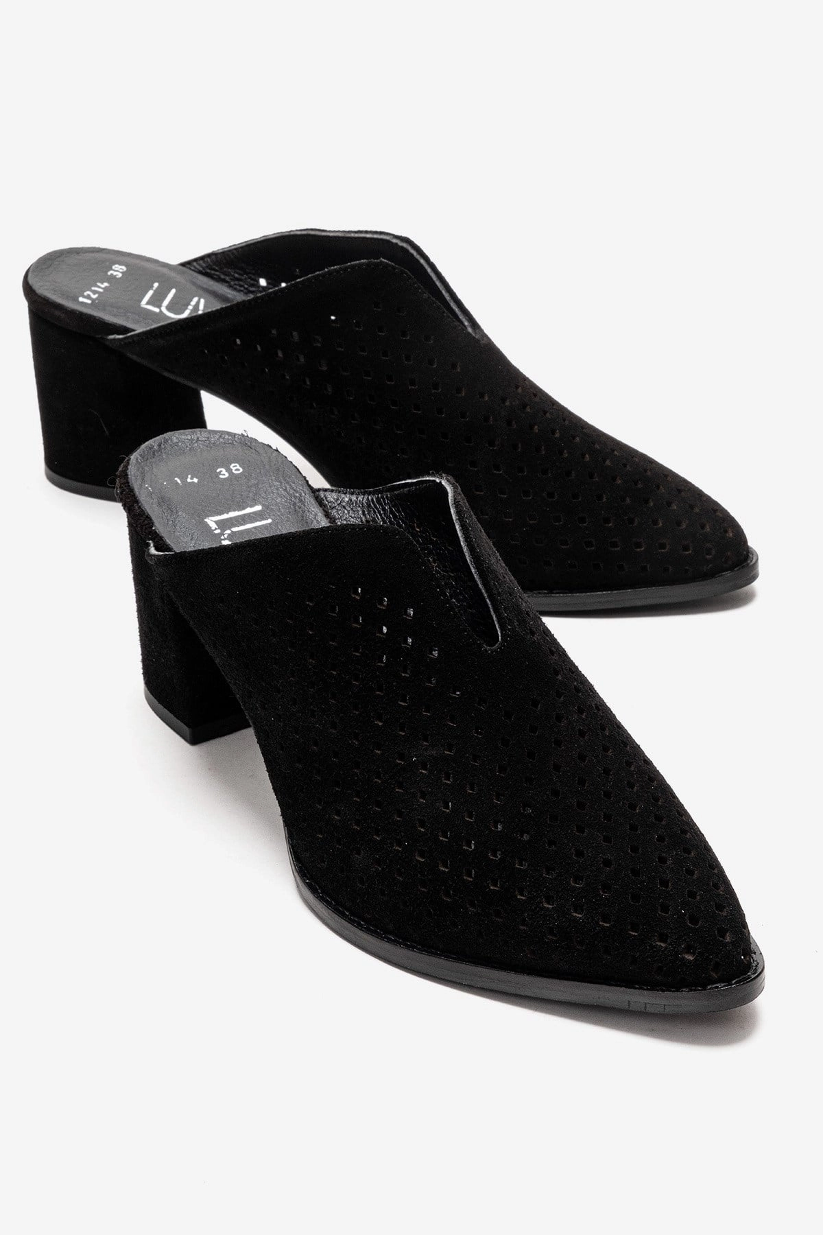 Forever & Always Womens Toen Leather Block Heel Mules