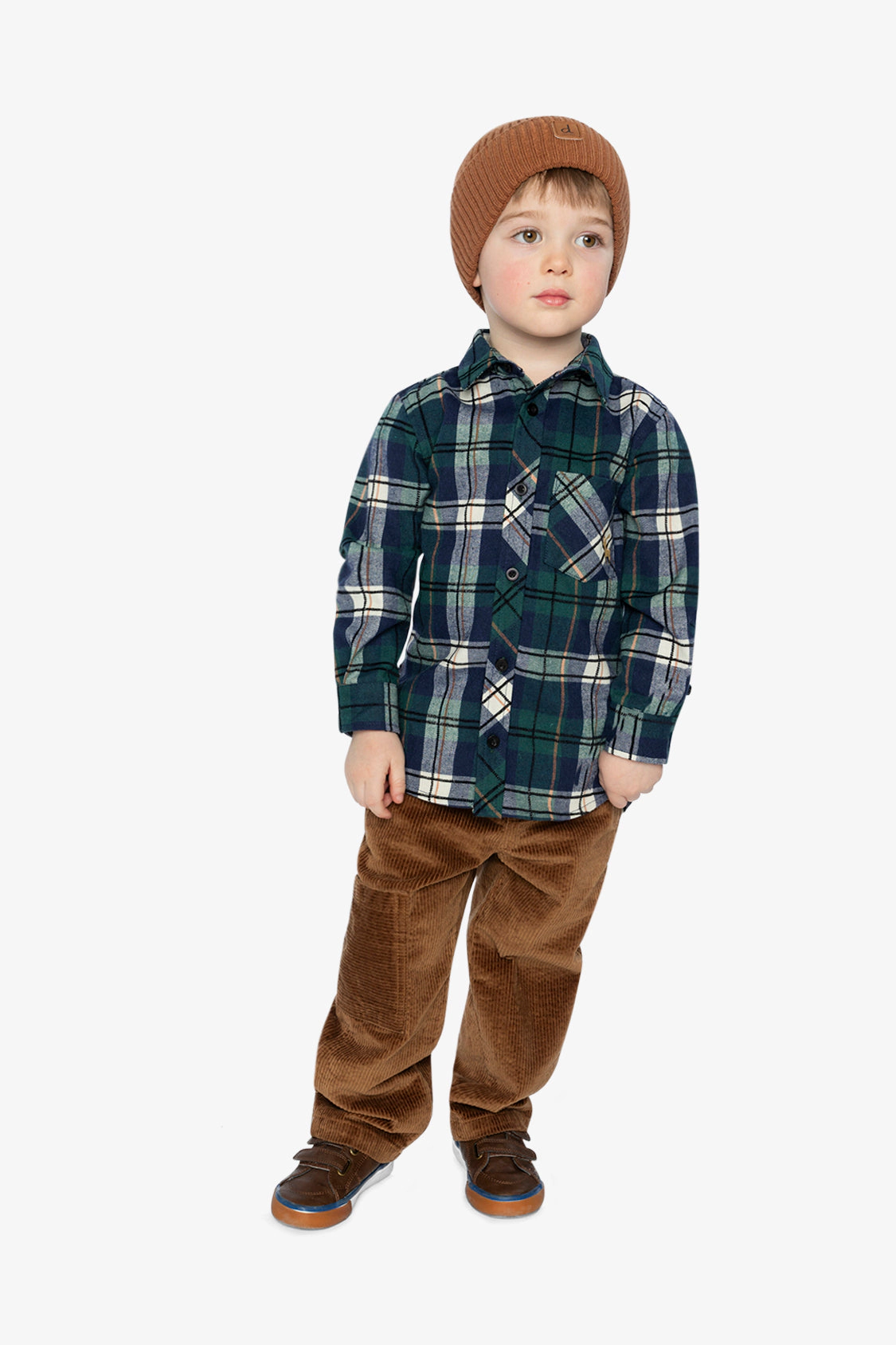 Deux par Deux Boys Long Sleeve Button-Front Plaid Shirt