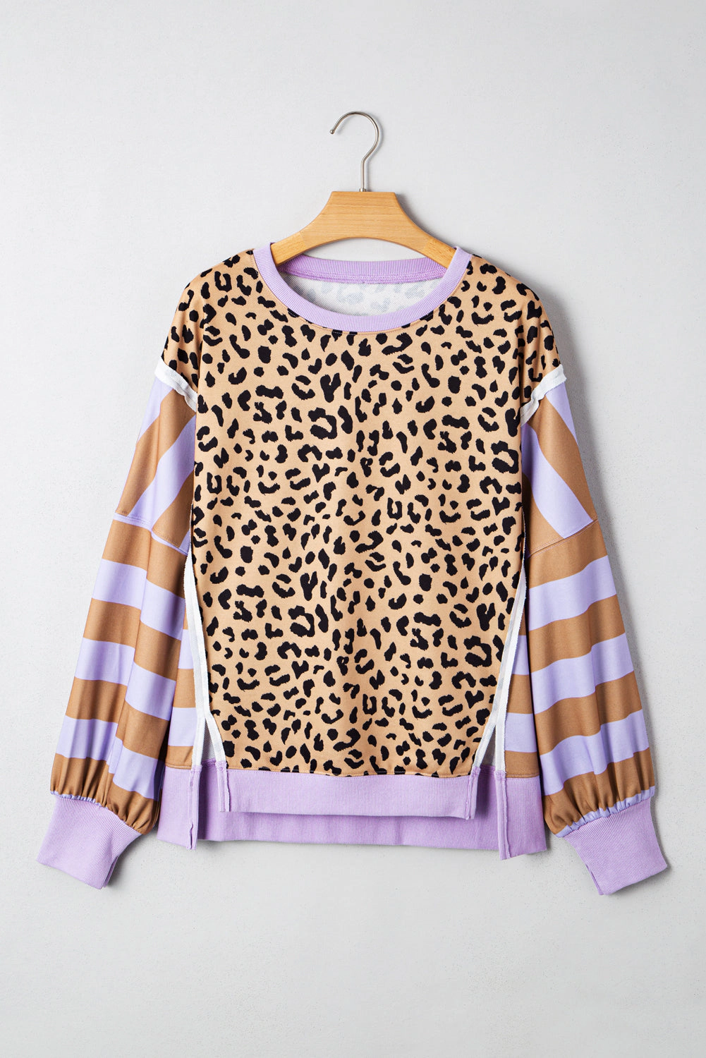 Threaded Pear Women's Olivia Stripe Leopard Casual Sweatshirt