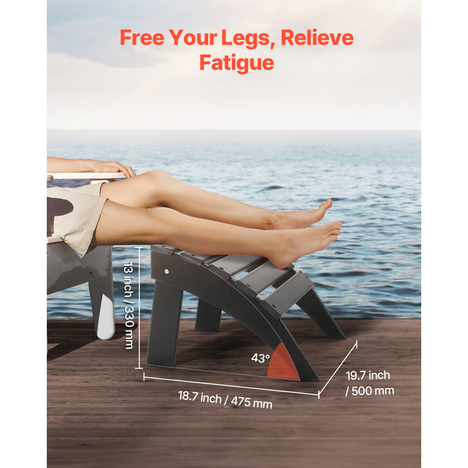 HONGGE Adirondack Ottoman HDPE Plastic Folding Weather-Resistant Foot Rest for Chair