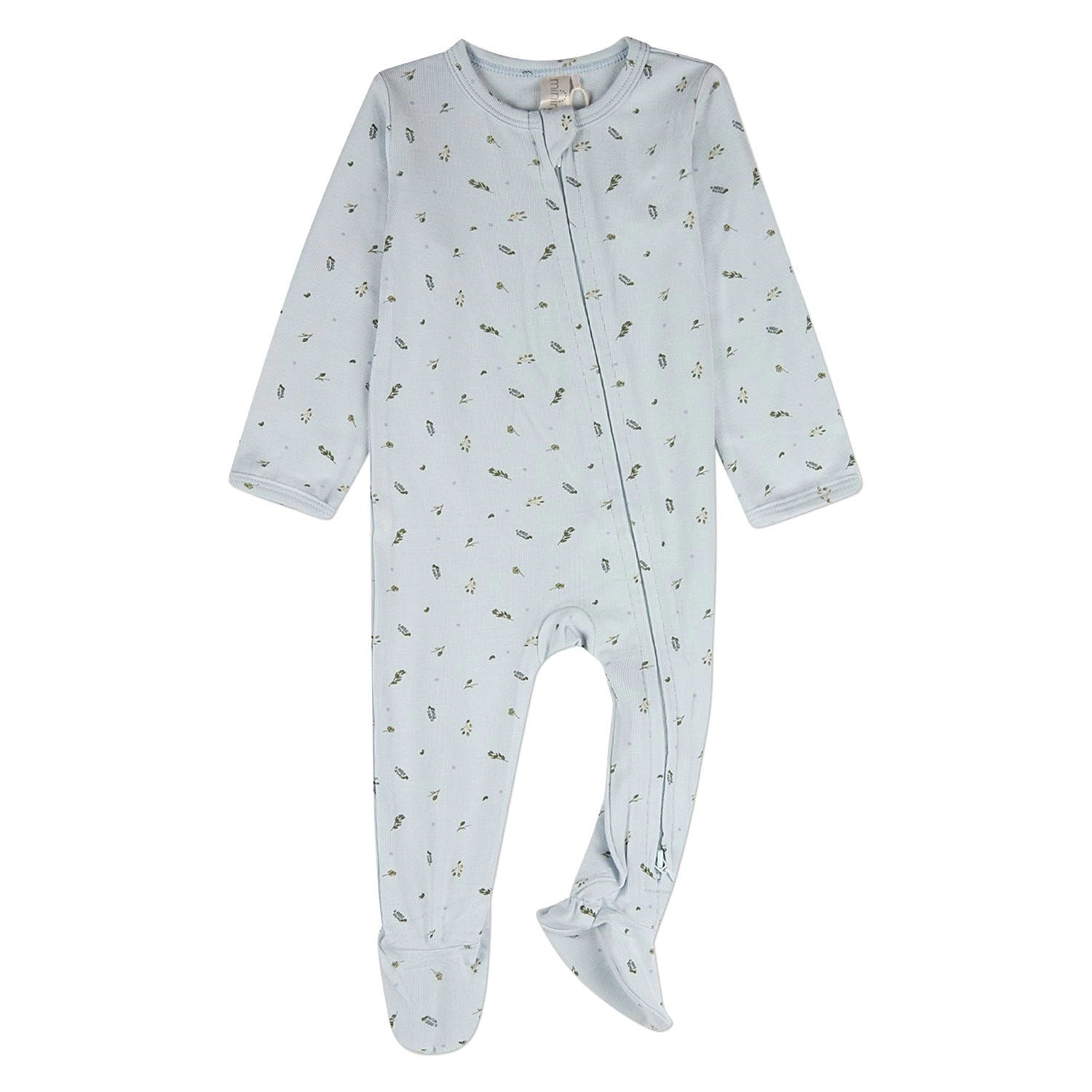 MeMoi Baby "Tiny Leaves" Rayon-Blend Front-Zip Footie