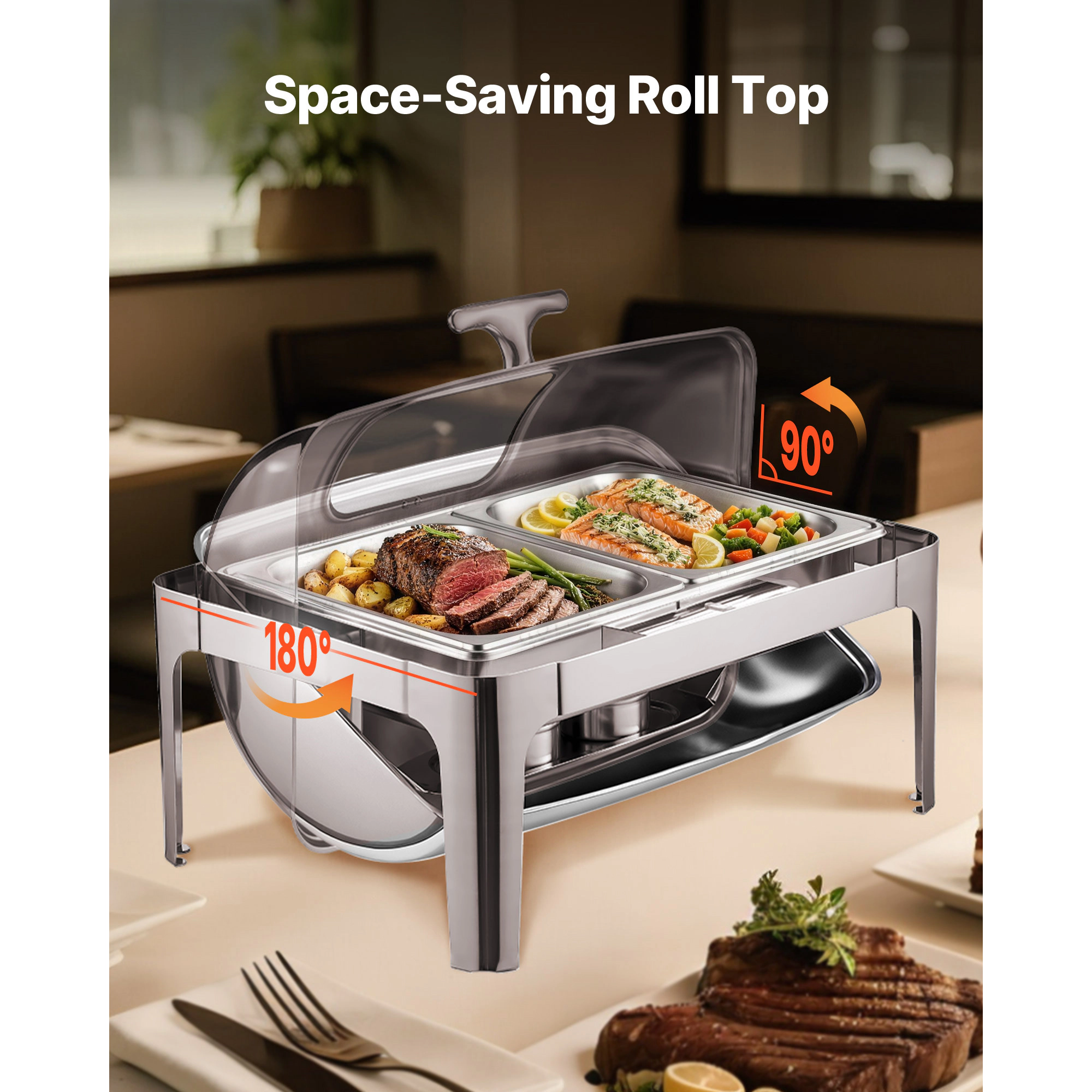HONGGE Roll Top Chafing Dish Buffet Complete Set, Stainless Steel Chafer with Size Pan