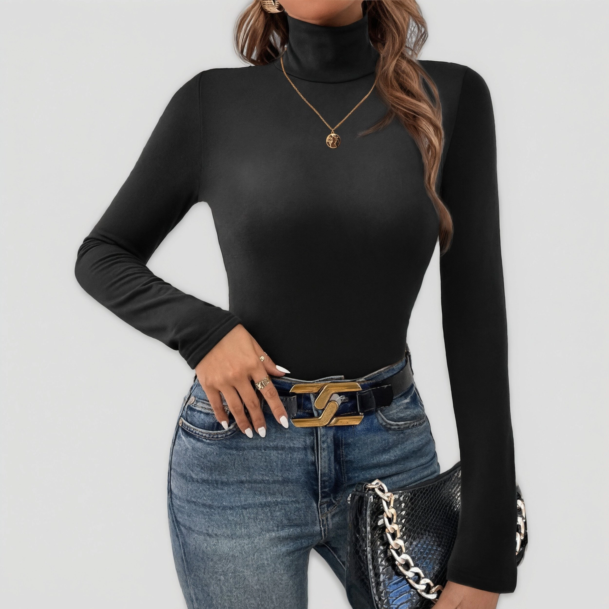 Ekouaer Womens Three Piece Turtleneck Long Sleeve Shirts Basic Slim Fit Soft Thermal Underwear Tops