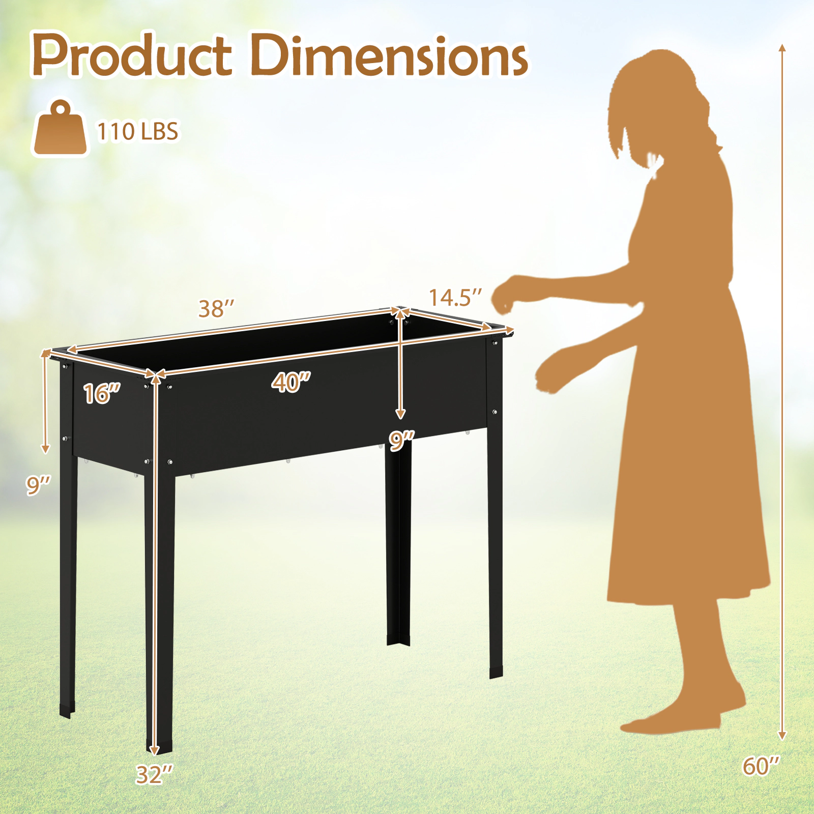 LJG Elevated Metal Raised Garden Bed with Legs and Drainage Holes