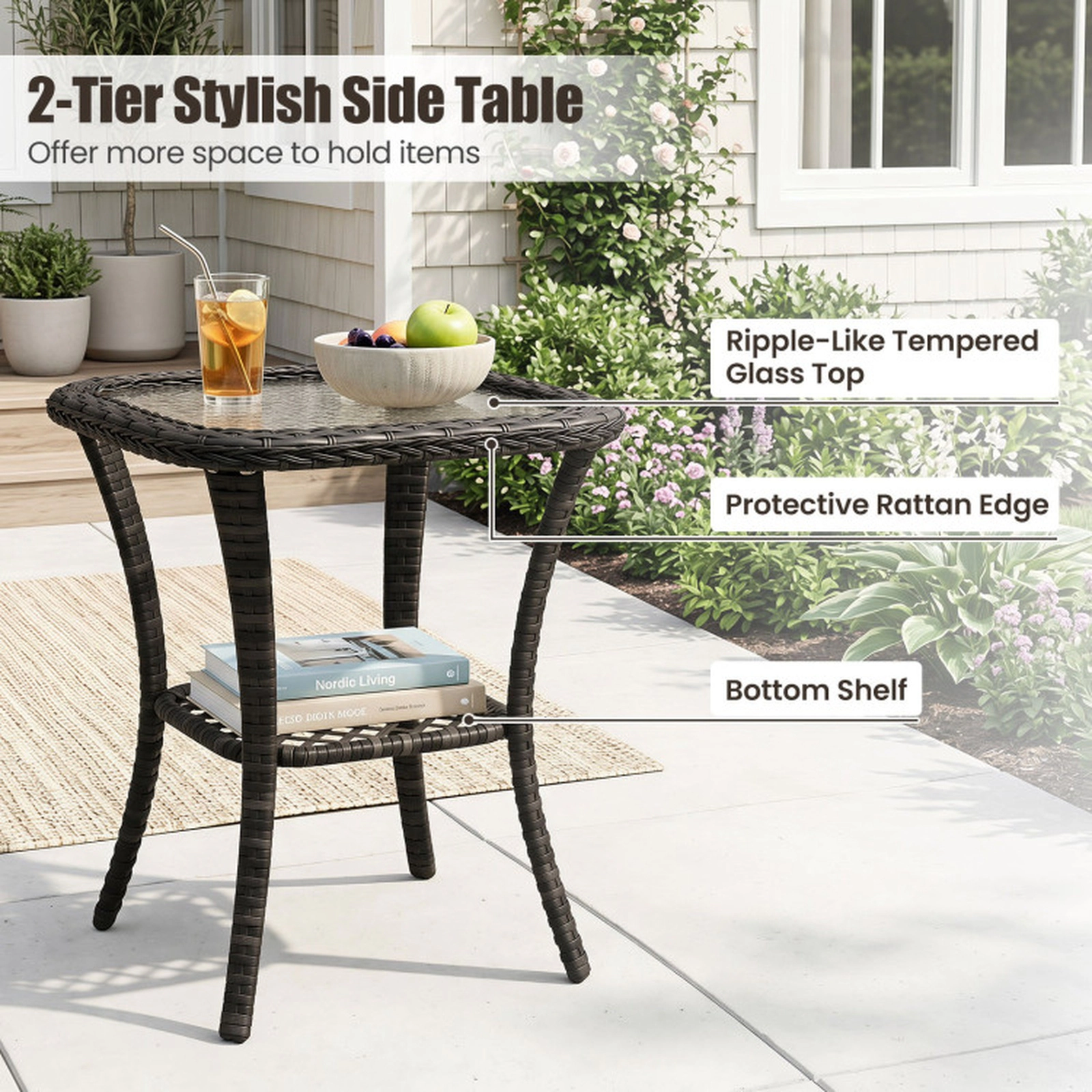 SUGIFT Patio Swivel Rocker Chair Set with Tempered Glass Side Table 400-lb Seat and 110-lb Table Capacity Dark Gray