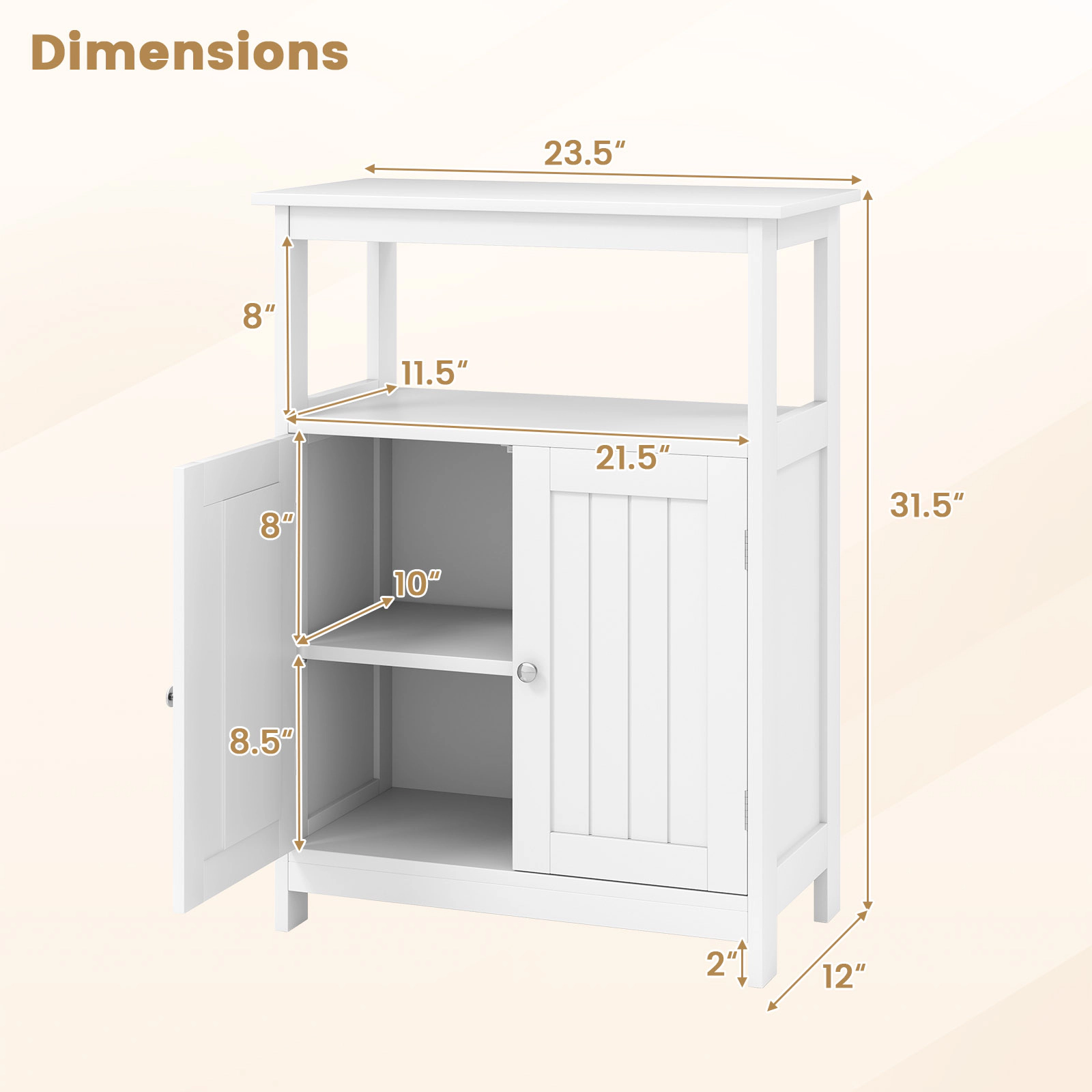 SUGIFT 2-Door Open Compartment Bathroom Floor Storage Cabinet 23.5-in x 12-in x 31.5-in 200-lb Capacity White