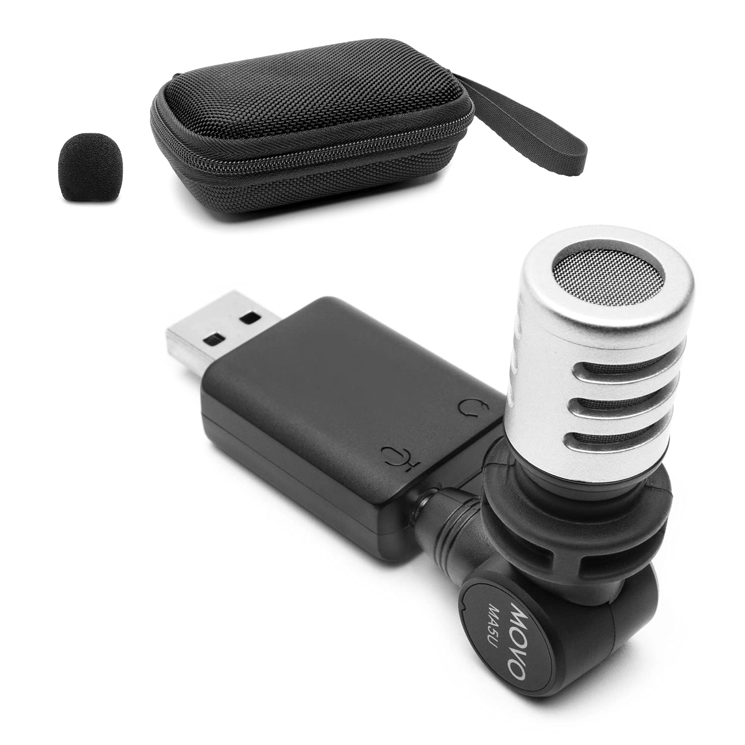 Movo MA5U Pocket Audio Microphone, Omnidirectional Pickup, 3.5mm Female TRS Headphone Port, Compatible with PC and Mac