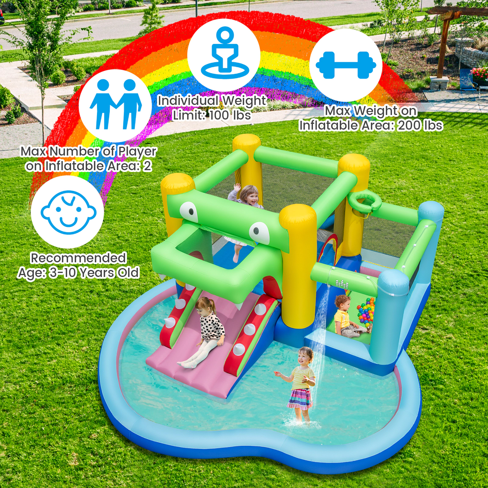 Hivvago Inflatable Bounce House with Slide and Splash Pooland and 680W Blower