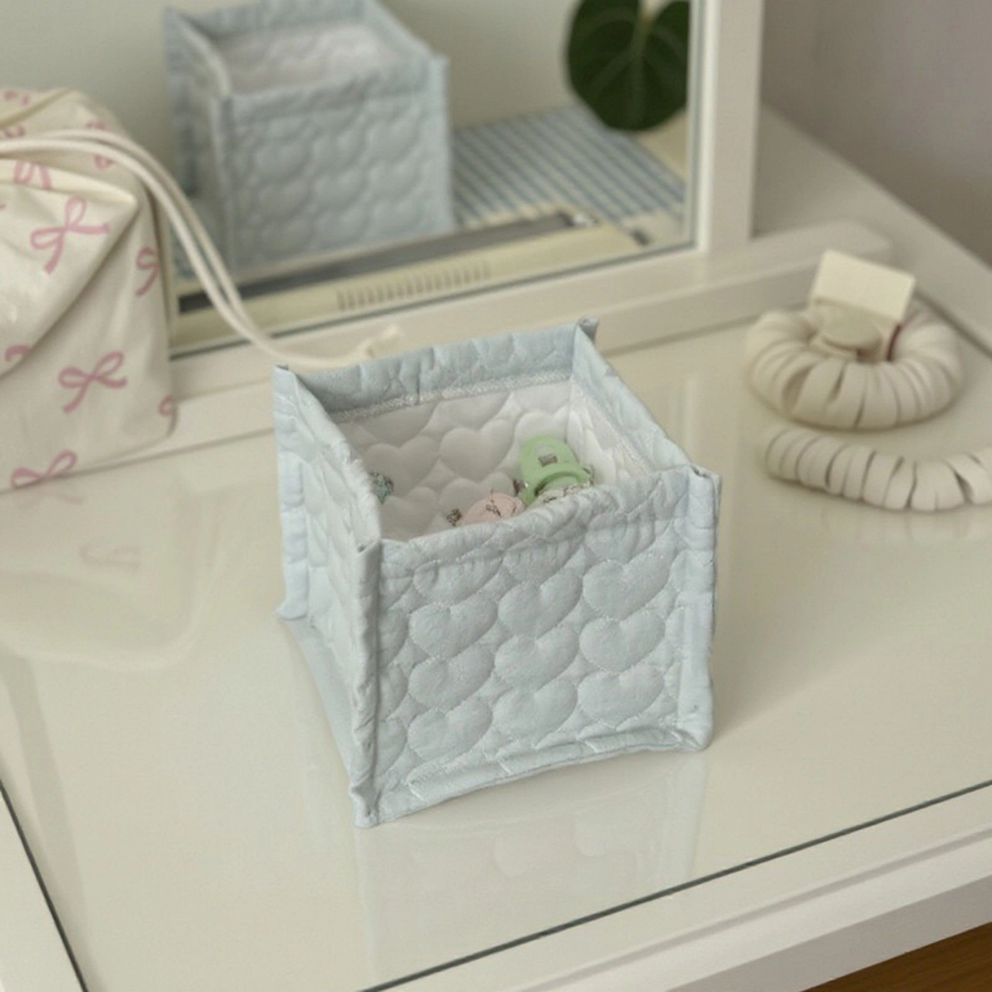 Alilang Unisex Quilted Heart Pattern Fabric Storage Box Organizer