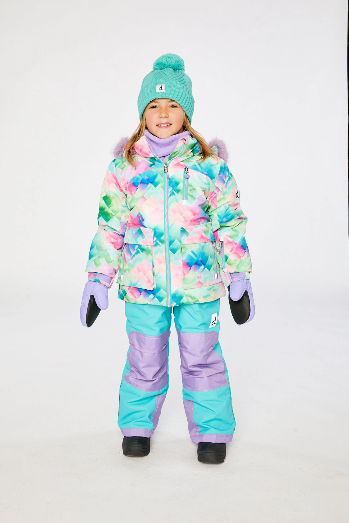 Deux par Girls Diamond Print Two Piece Play Snowsuit with Hooded Jacket and Snow Pants