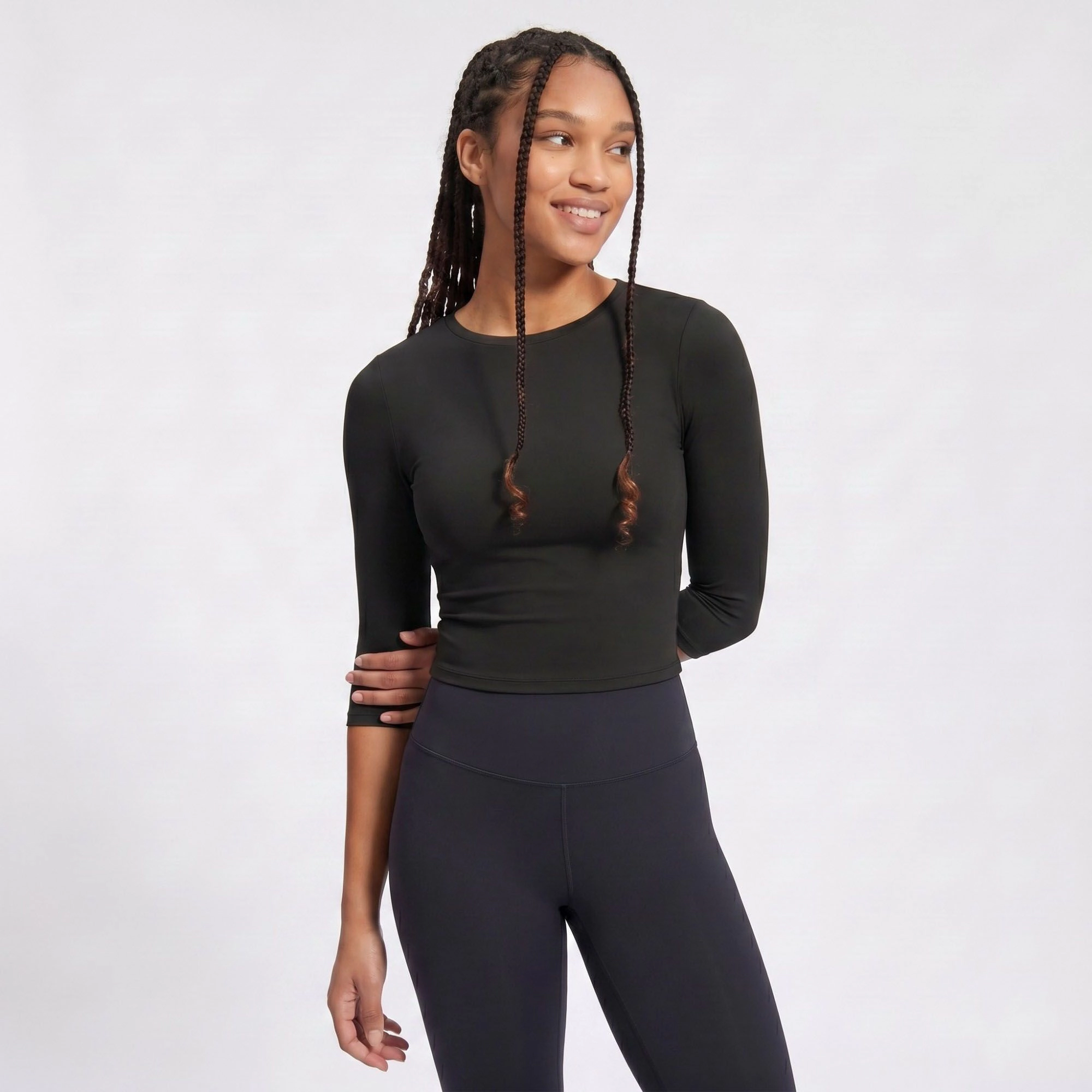 Anna-Kaci Women's Elbow Sleeve Workout Top Crew Neck Fitted Crop Yoga Activewear Shirt