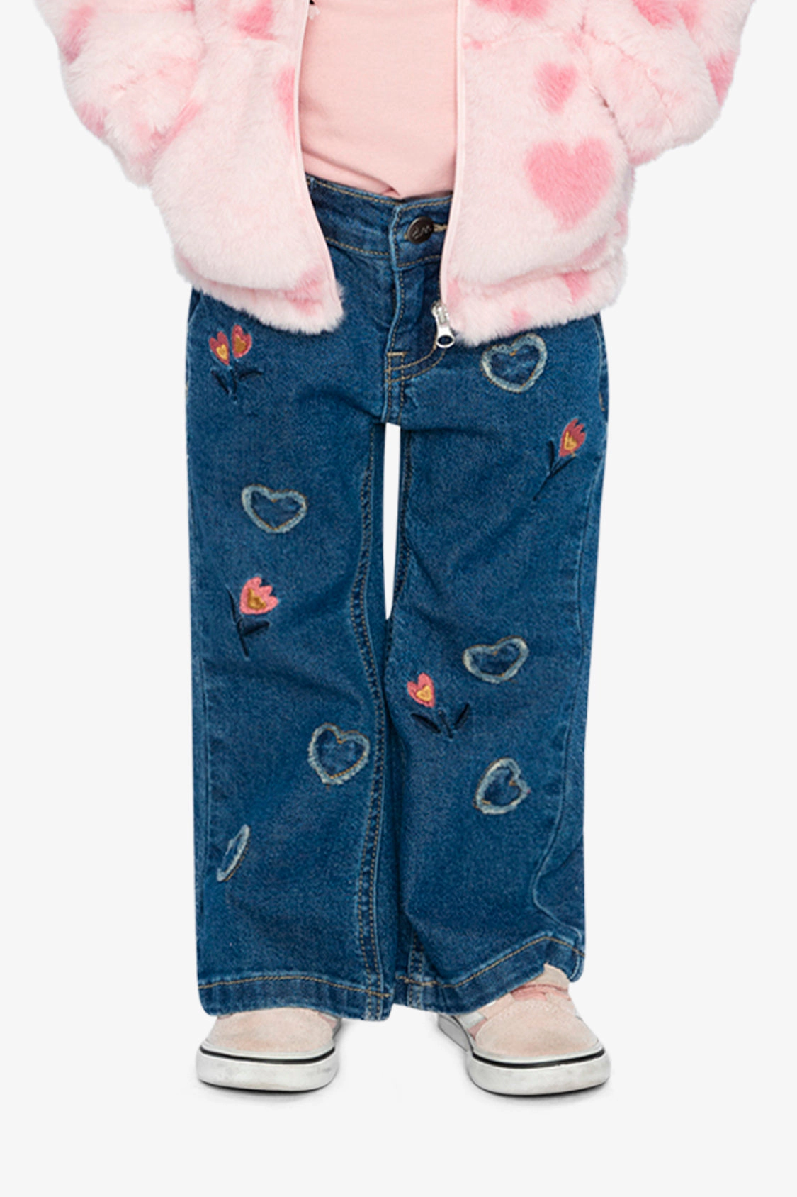 Deux par Girls Heart Appliqué & Floral Embroidered Boot Leg Denim Jeans