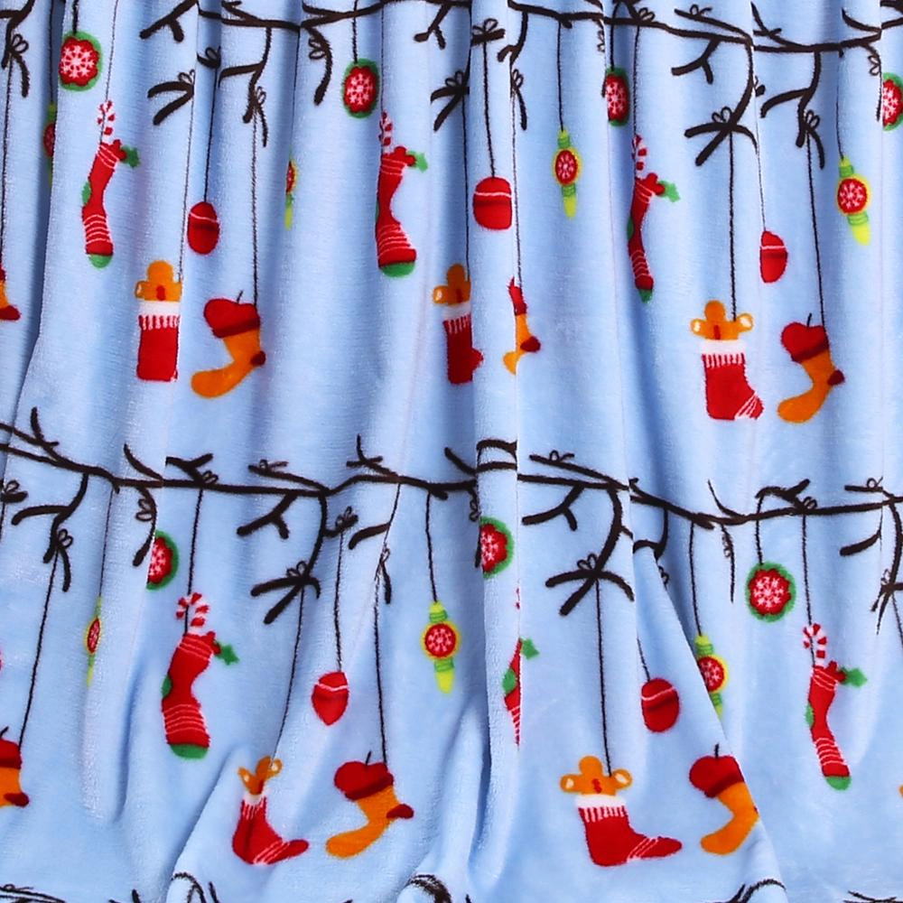 Plazatex Ornaments plush Decorative Christmas Machine Washable Throw 50" X 60" Lt. Blue