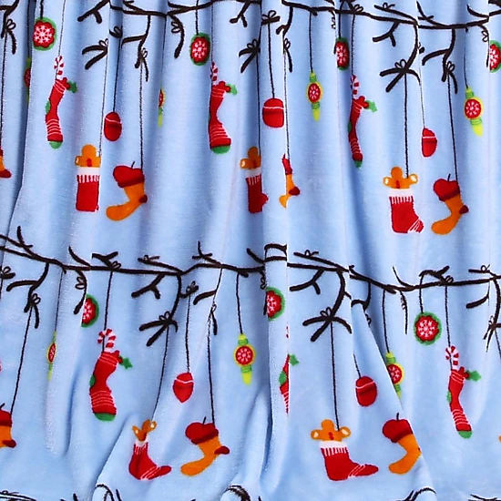 Plazatex Ornaments plush Decorative Christmas Machine Washable Throw 50" X 60" Lt. Blue
