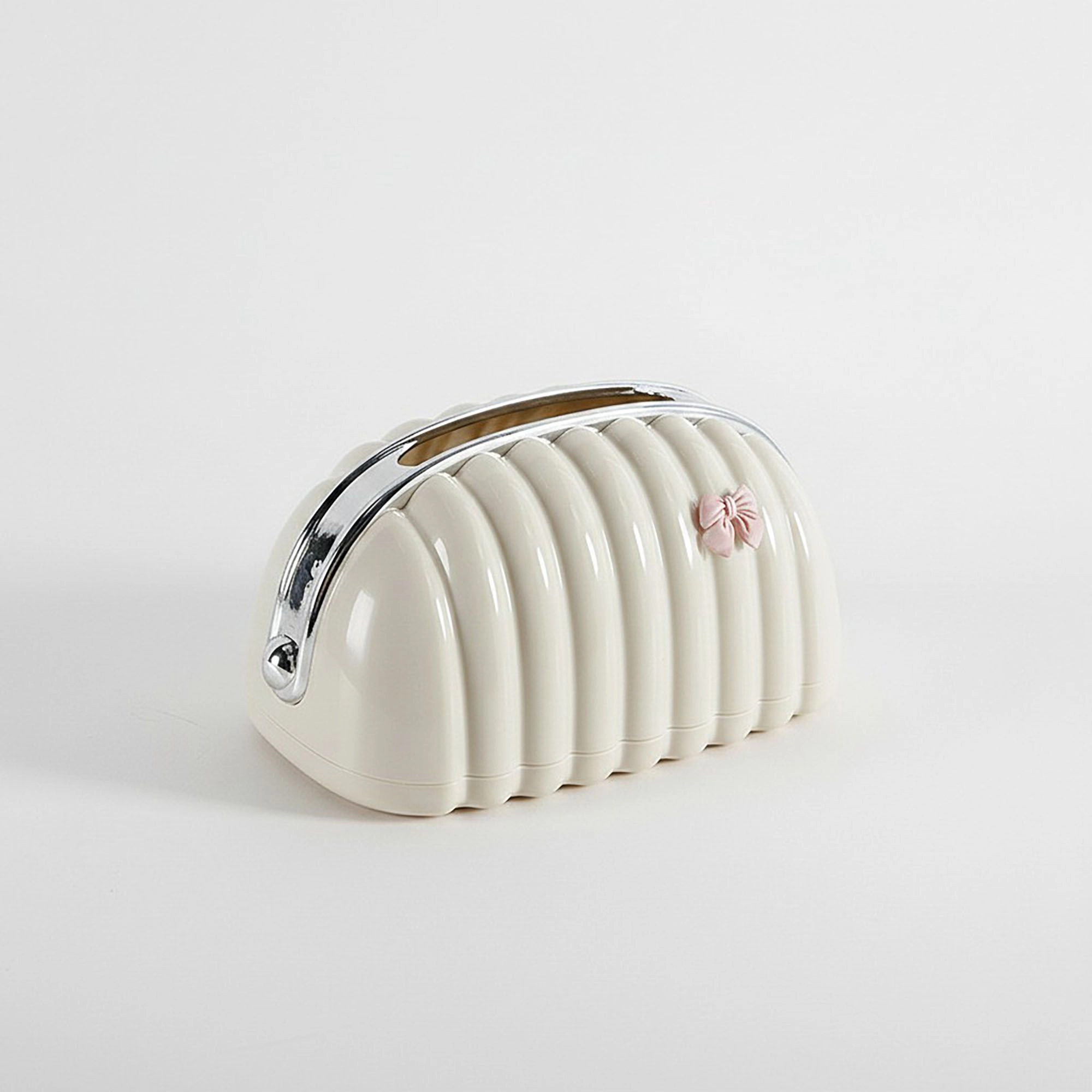 Alilang Unisex Ribbed Decorative Tissue Holder with Handle and Bow Accent