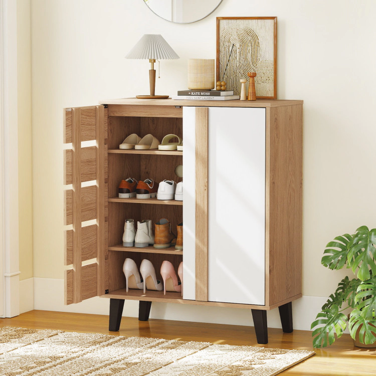 Hivvago Farmhouse Style 4-Shelf Shoe Organizer with Louvered Door