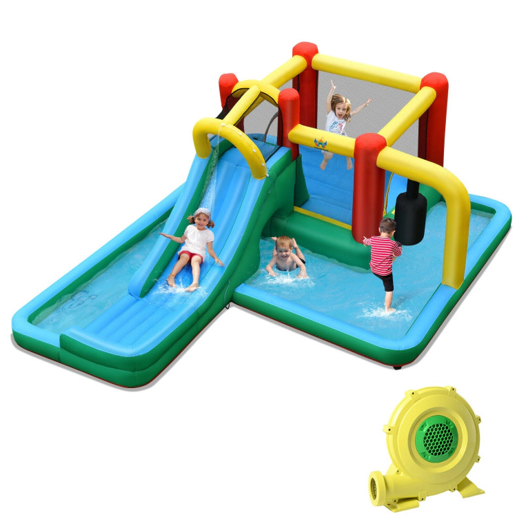 Hivvago Inflatable Water Slide Climbing Bounce House with Tunnel and 735W Blower