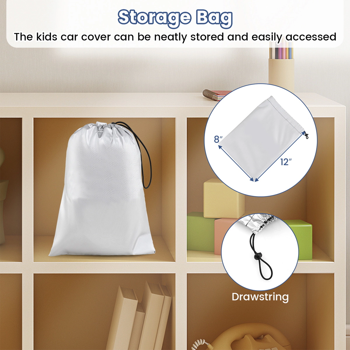SUGIFT Silver Storage Bag Weather Resistant Elastic Hem Kids Ride On Car Cover