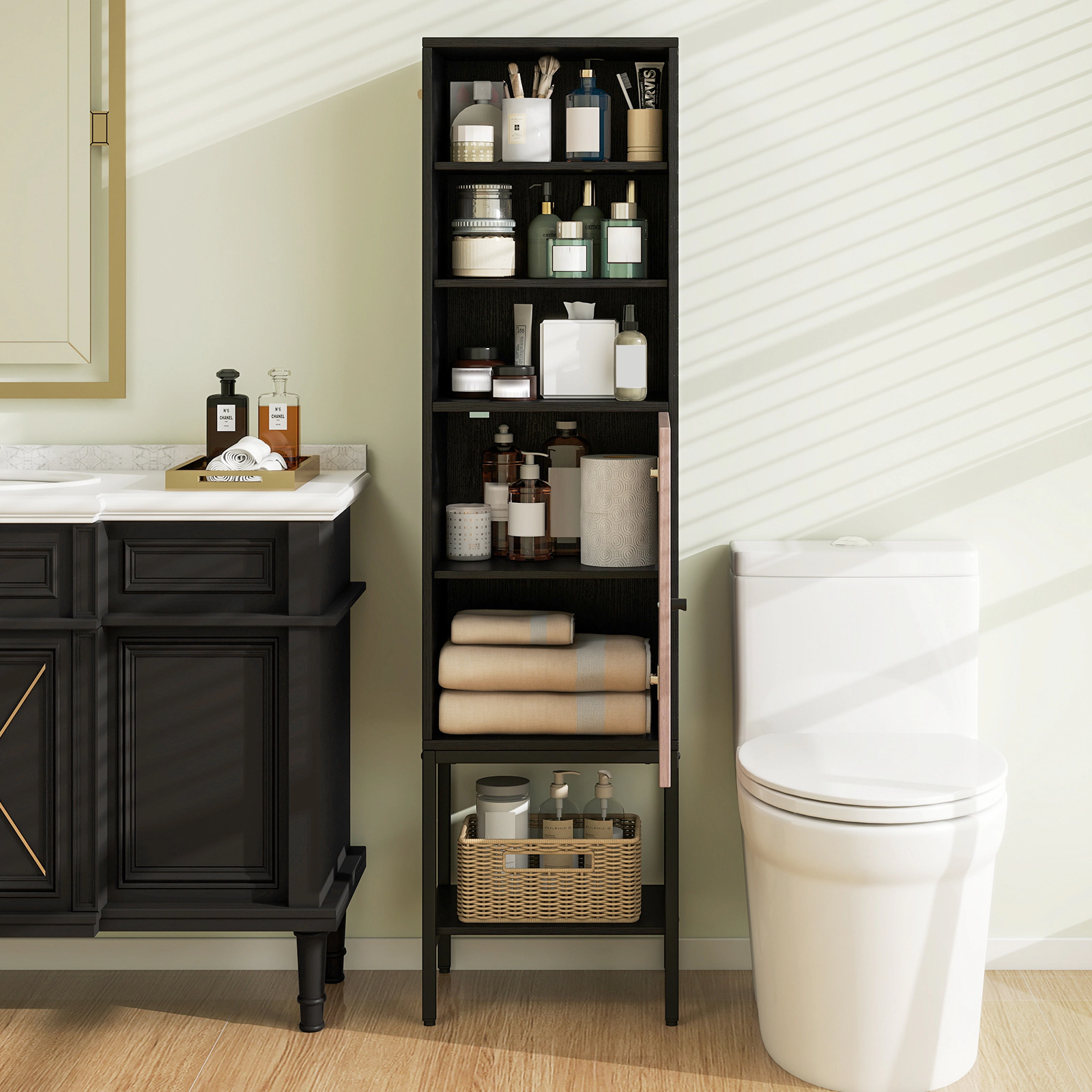 SlickBlue Tall Storage Cabinet with Adjustable Shelves, Doors & Legs