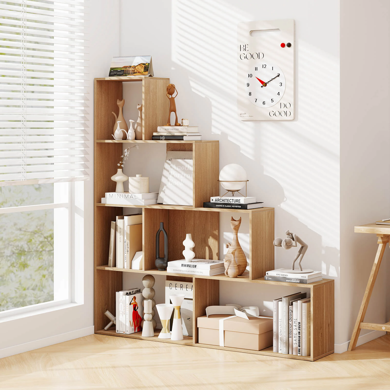 Costway 6 Cubes Ladder Shelf Freestanding Corner Bookshelf Storage Bookcase Display Rack White
