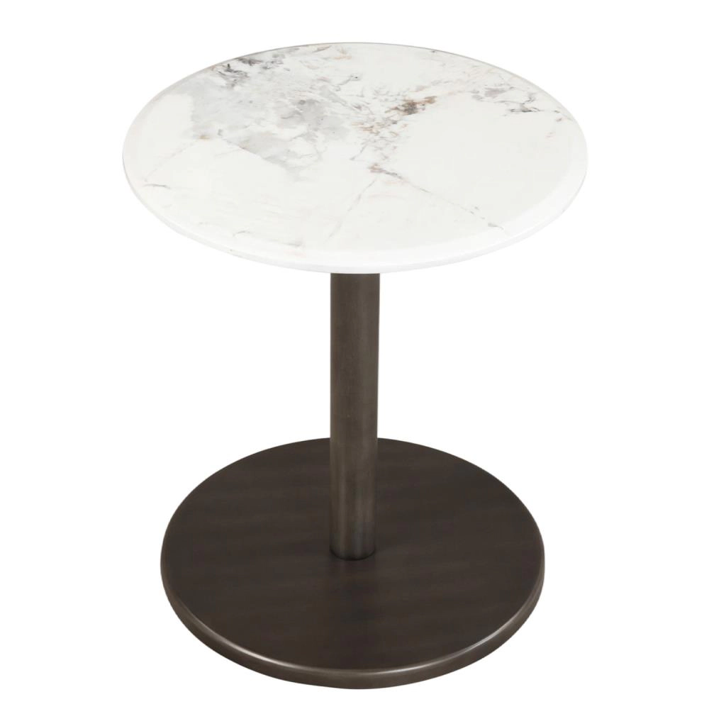 Hivvago Round Marble Side Table Pedestal End Table With Stone Finish And Wooden