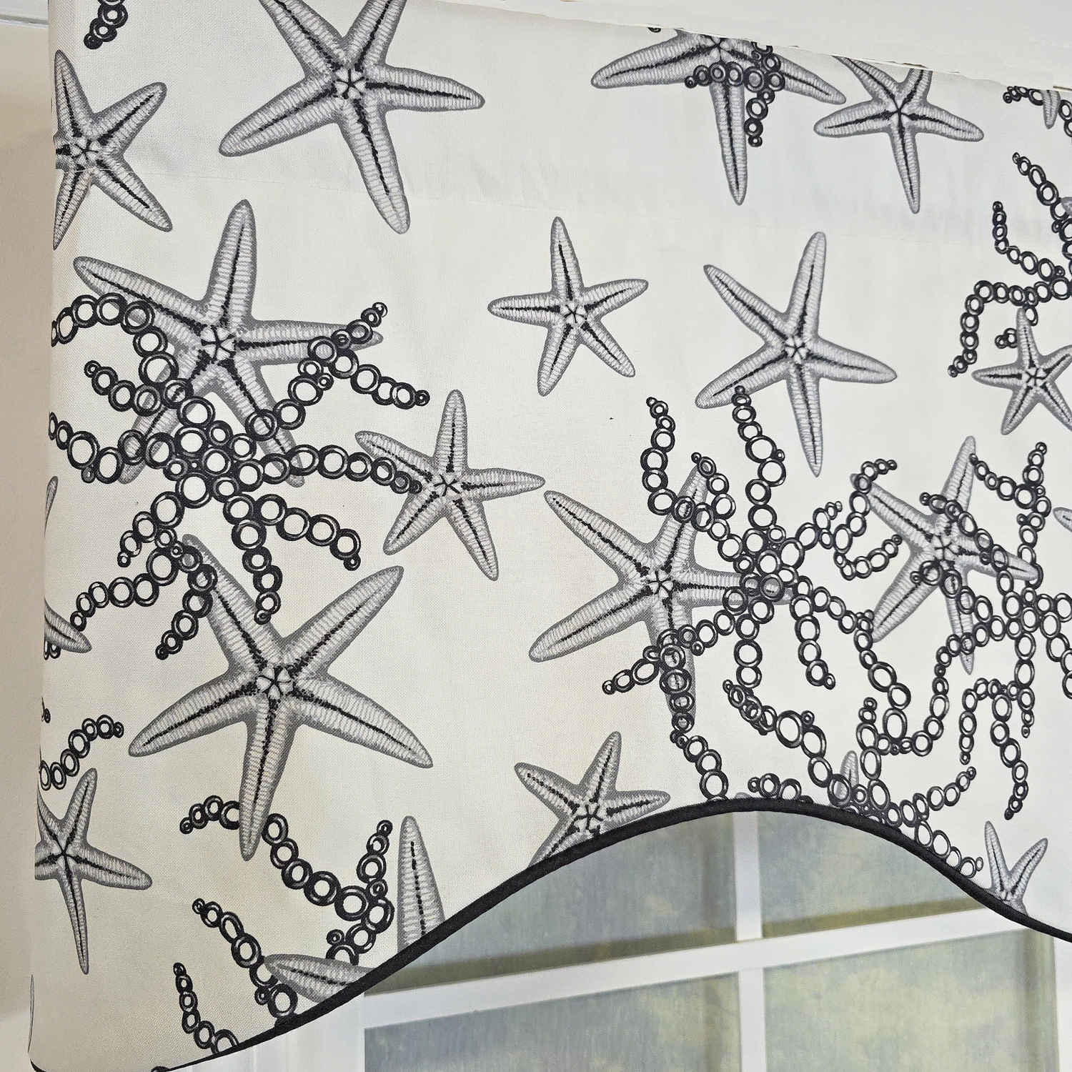 RLF Home Reef Cornice Valance - 100% Cotton with Ivory Lining 50" x 17"  Black