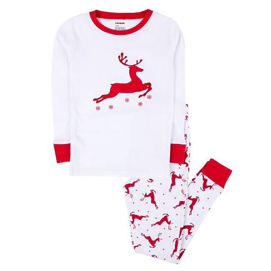 Leveret Toddler/Kids 2-Piece Reindeer Cotton Snug Fit Christmas Pajama Set