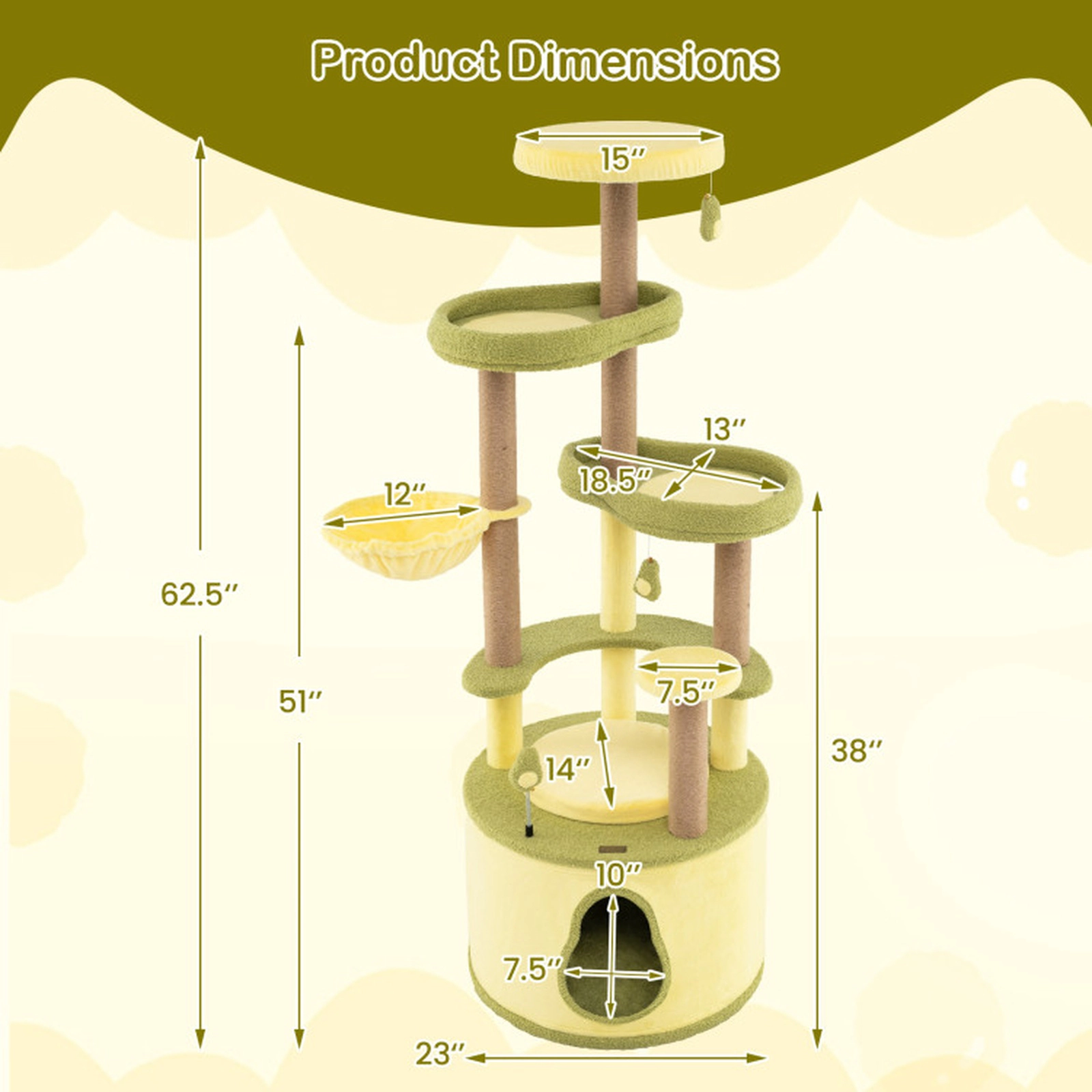 SUGIFT Green Large Avocado Cat Tree Multi-Level Tower with Private Condo