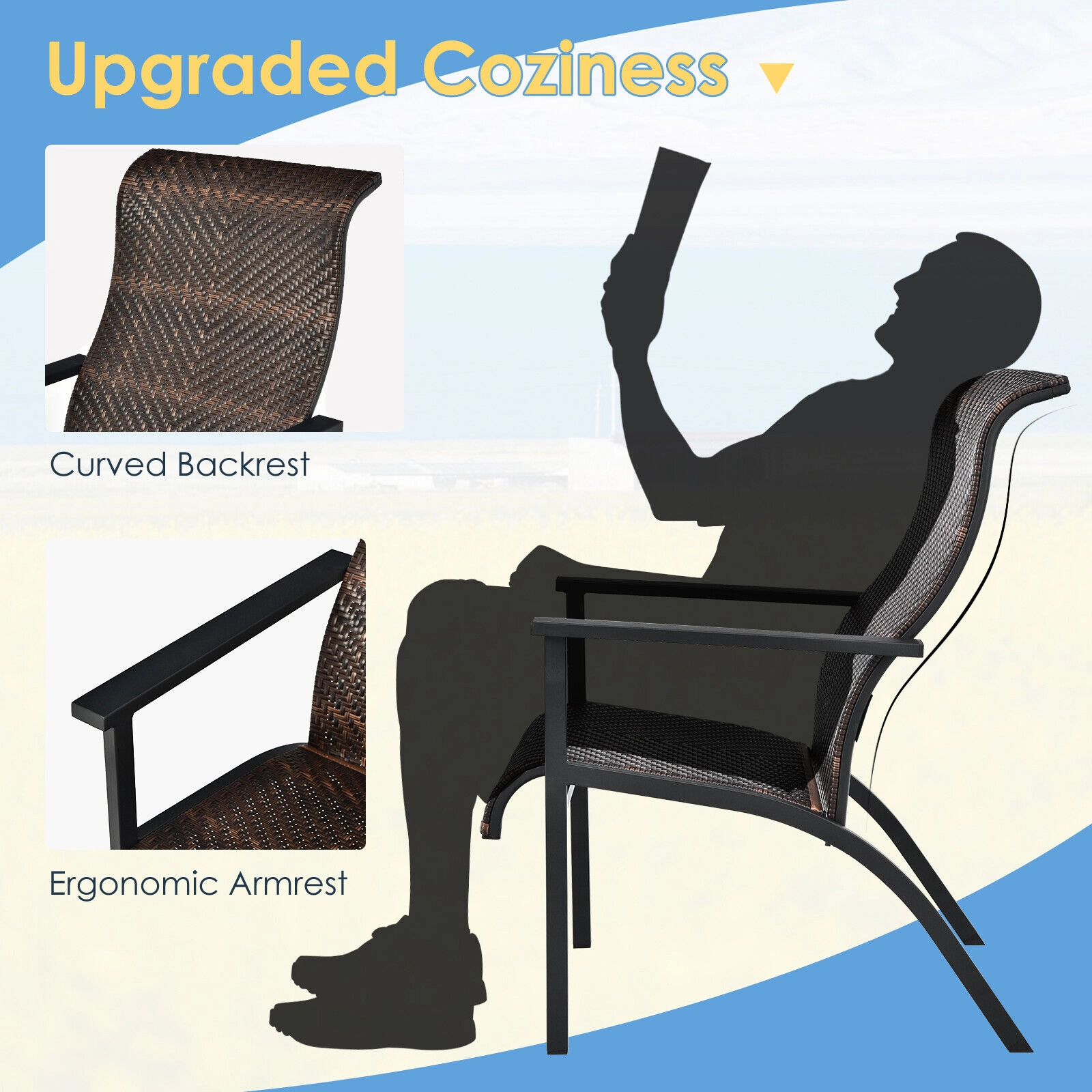 SUGIFT Patio Conversation Bistro Set with High Backrest & Armrest 330-lb Chair Capacity 110-lb Table Capacity Mix Brown