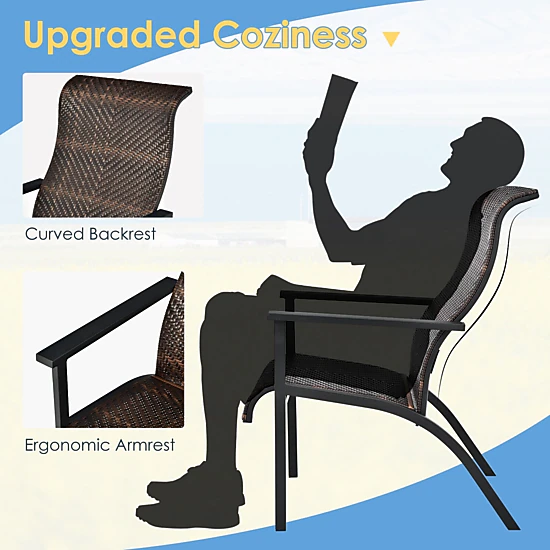 SUGIFT Patio Conversation Bistro Set with High Backrest & Armrest 330-lb Chair Capacity 110-lb Table Capacity Mix Brown