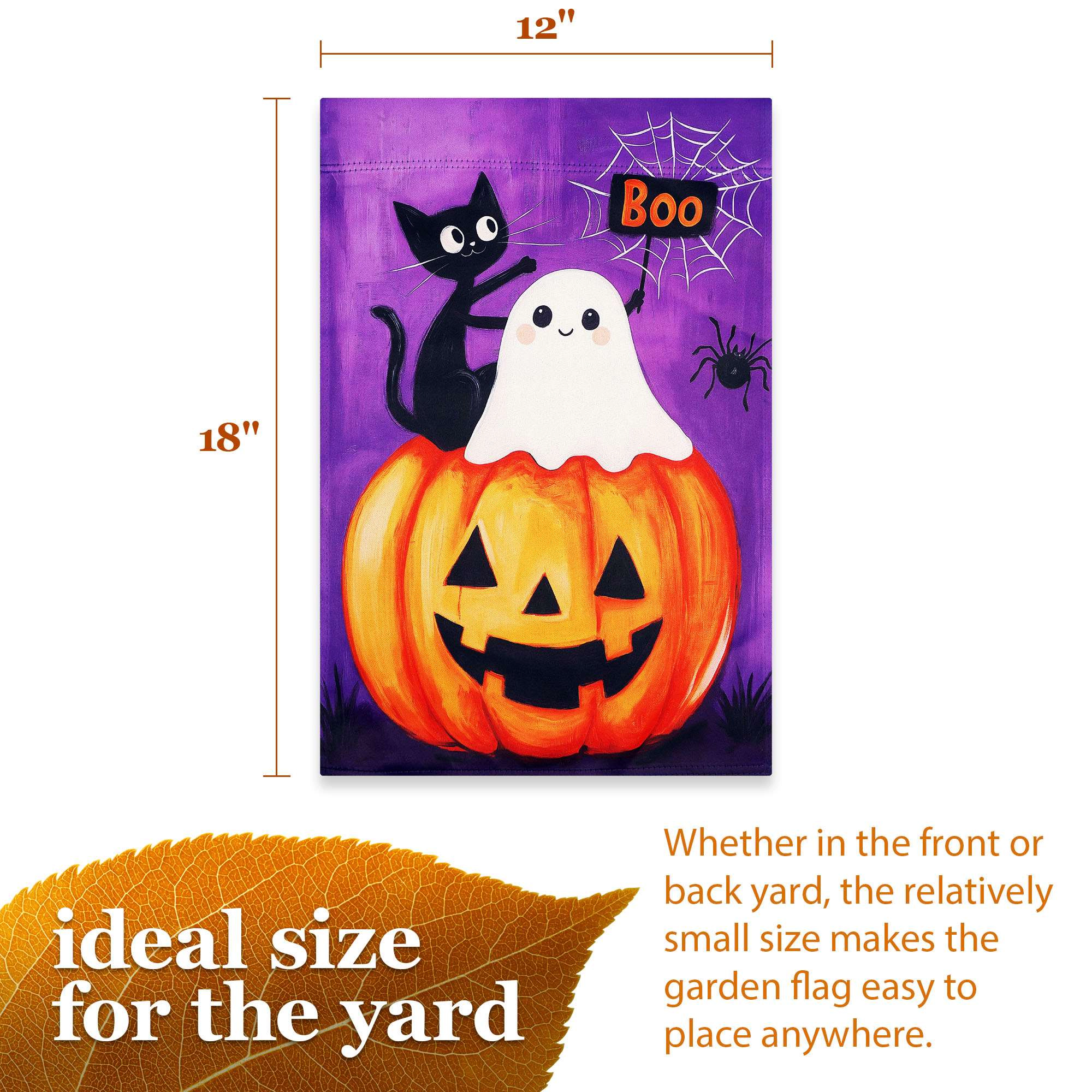 G128 Halloween Ghost Cat Pumpkin Garden Flag 12x18 Double-Sided Outdoor Yard Decoration