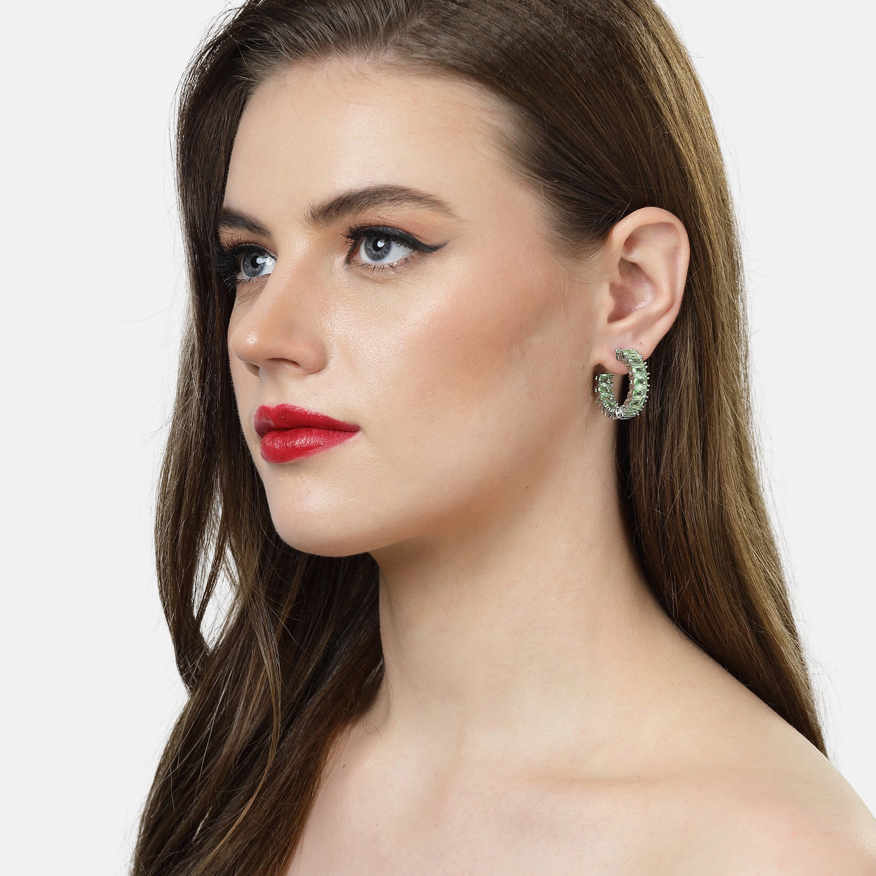 AGP PARIS Womens Light Green C-shaped Dainty Hoop Earrings