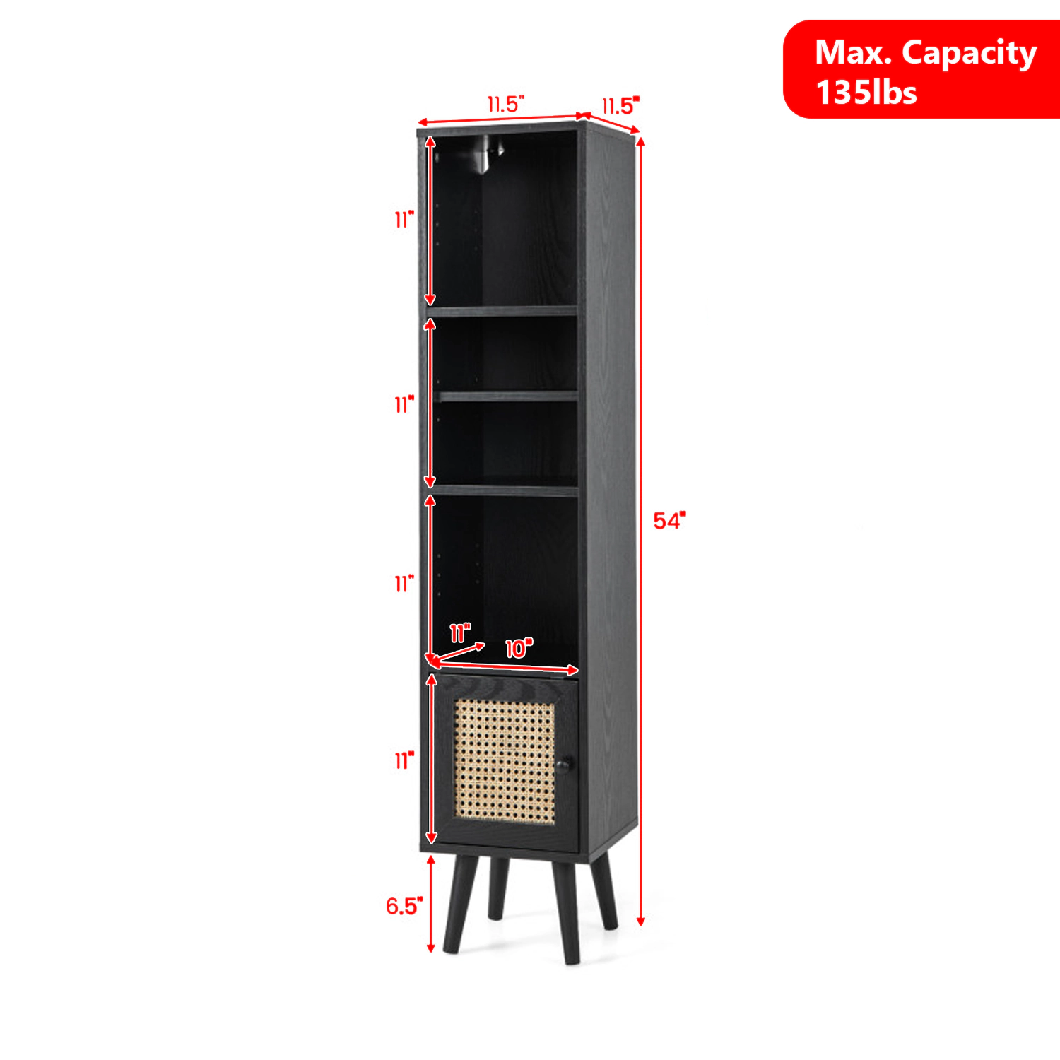 Hivvago Modern Slimline Storage Unit with 4 Rattan Front Compartments