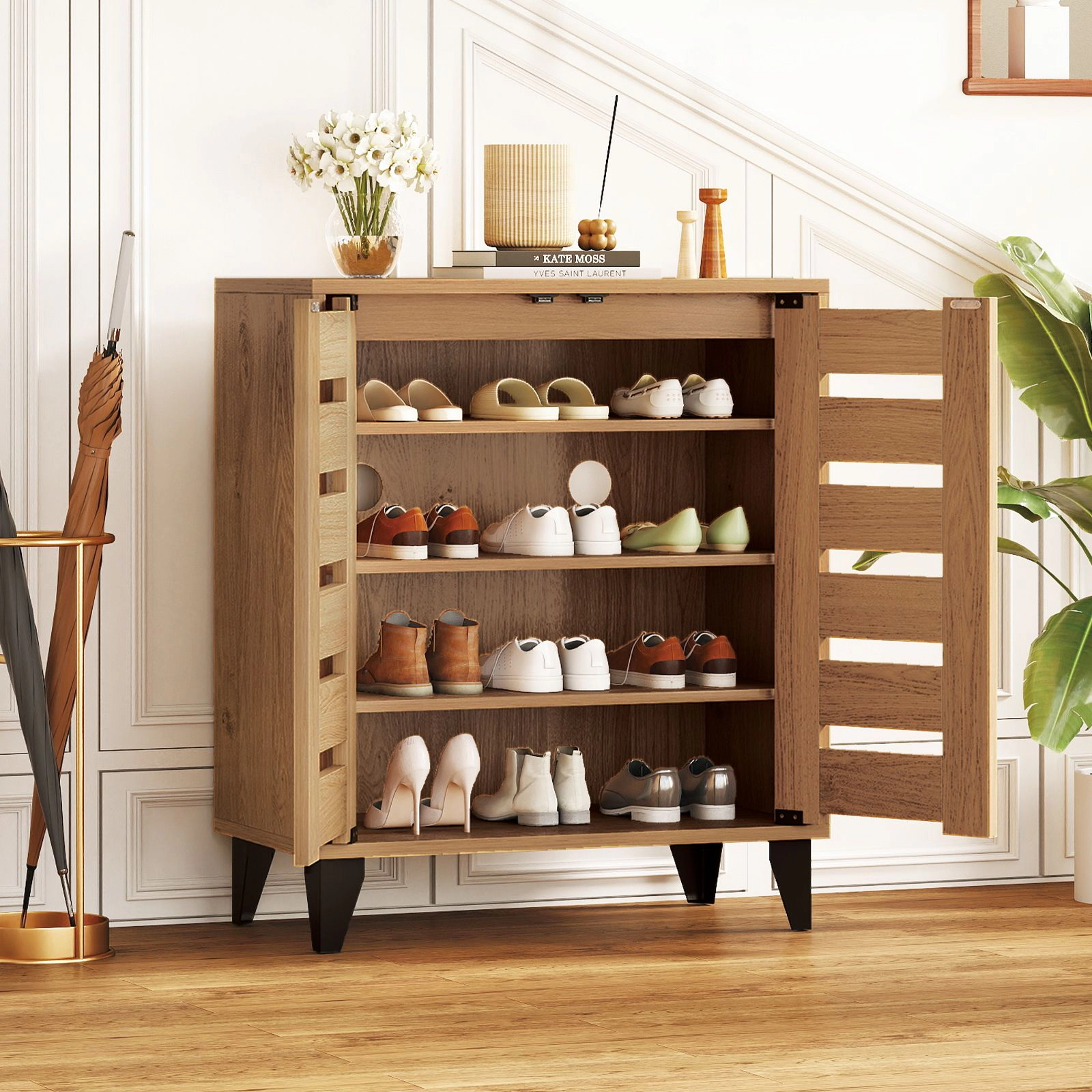 SlickBlue 2-Door Shoe Cabinet with 4-Tier Adjustable Storage Shelves