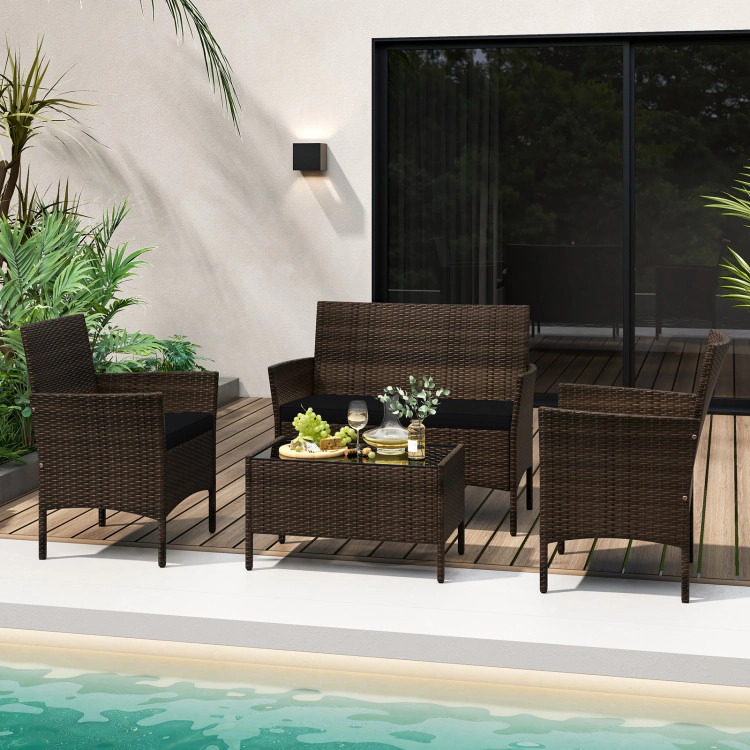 Hivvago 4 Piece Patio Rattan Conversation Set With Cozy Seat Cushions