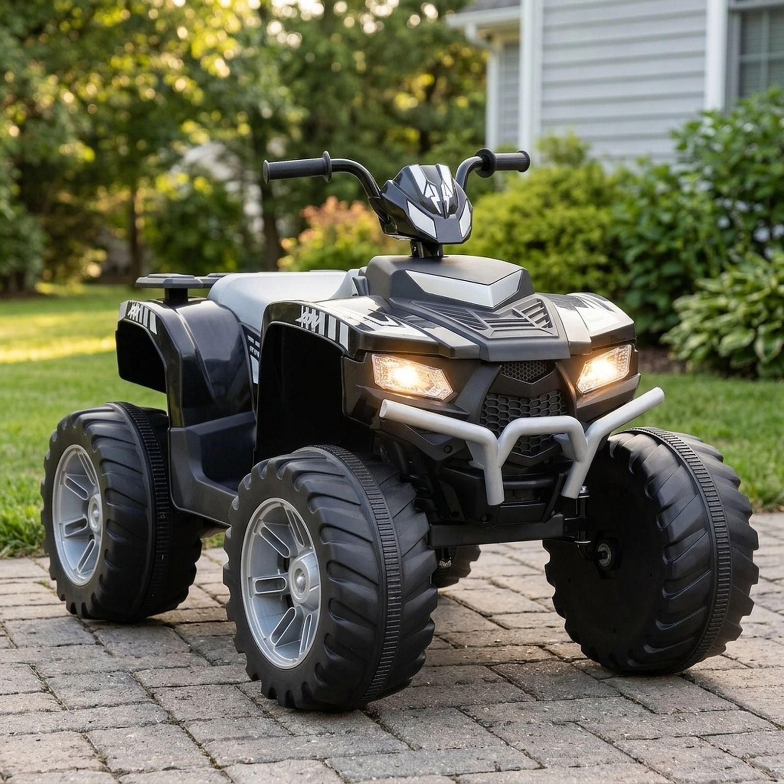 24V Kids Ride On ATV 4-Wheeler Electric Quad Wireless Music LED Battery Display 13.5-in Treaded Tires Ages 3-8 Black