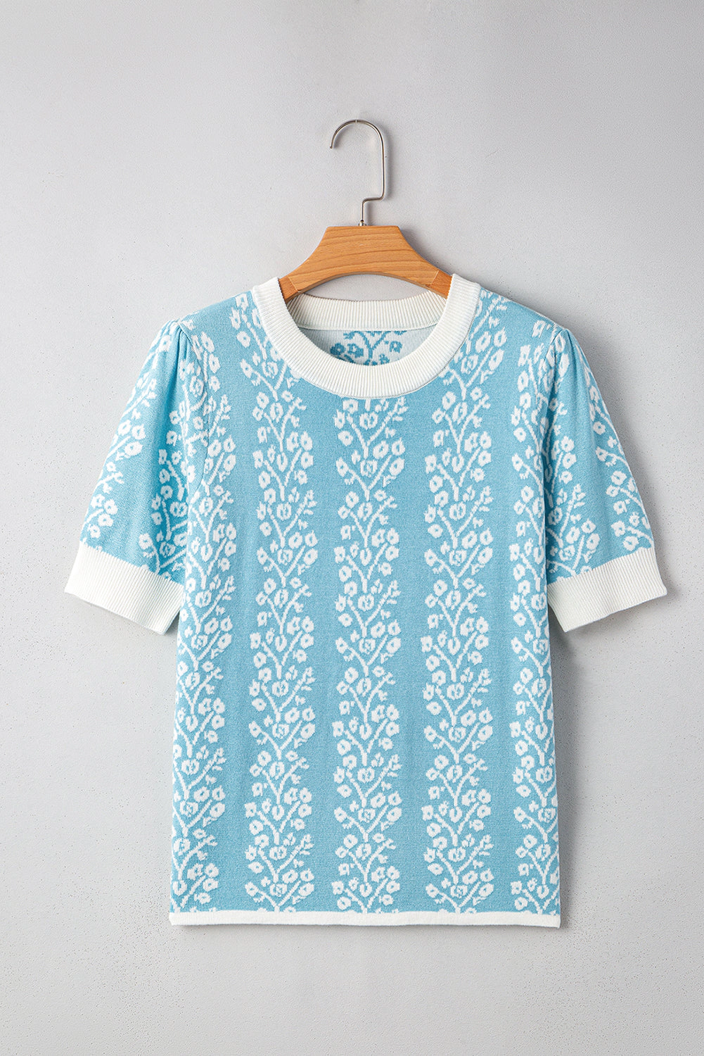 Threaded Pear Women's Leilani Floral Crewneck Short Sleeve Sweater